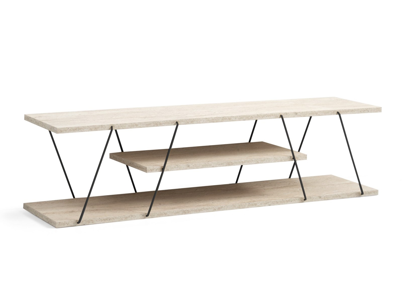 TV-állvány Kailua 365 (Könnyű travertin + Fekete)