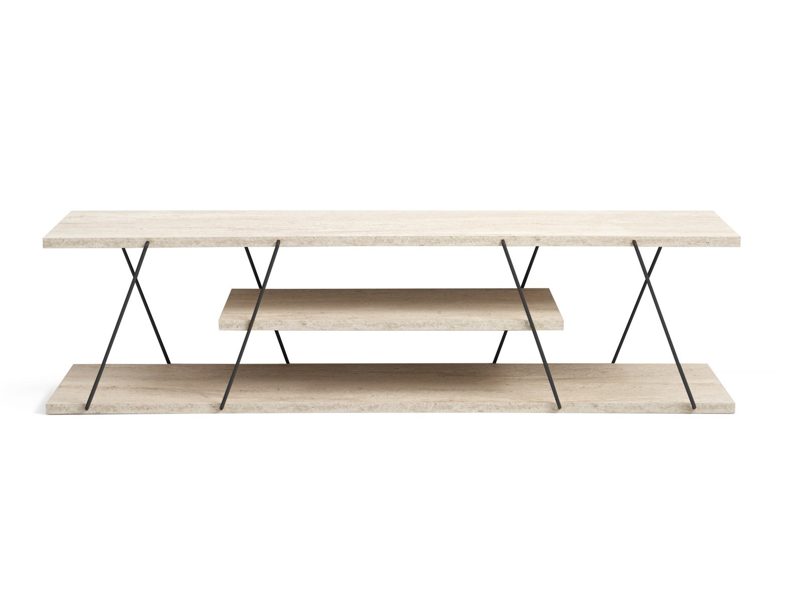 TV-állvány Kailua 365 (Könnyű travertin + Fekete)