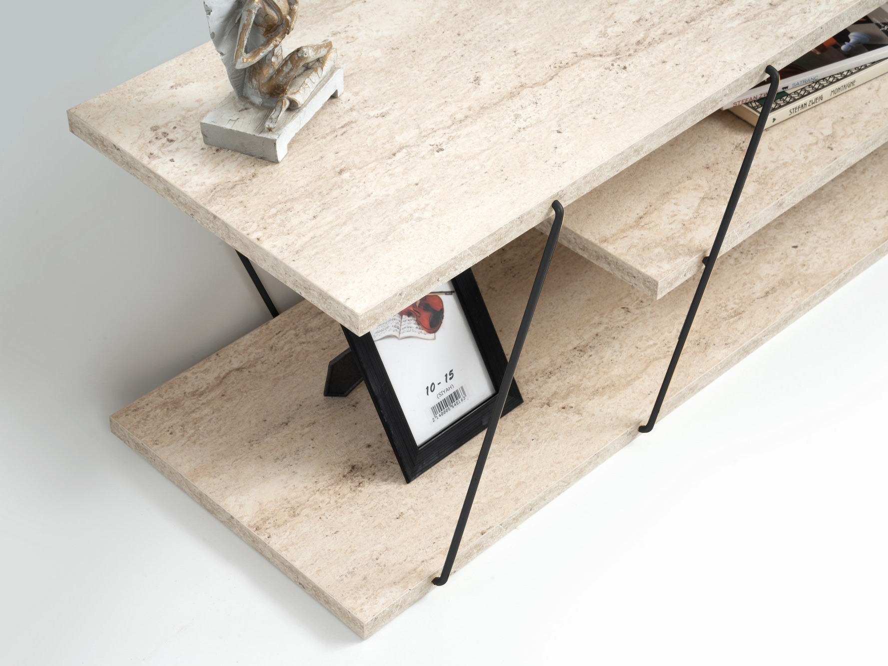 TV-állvány Kailua 365 (Könnyű travertin + Fekete)