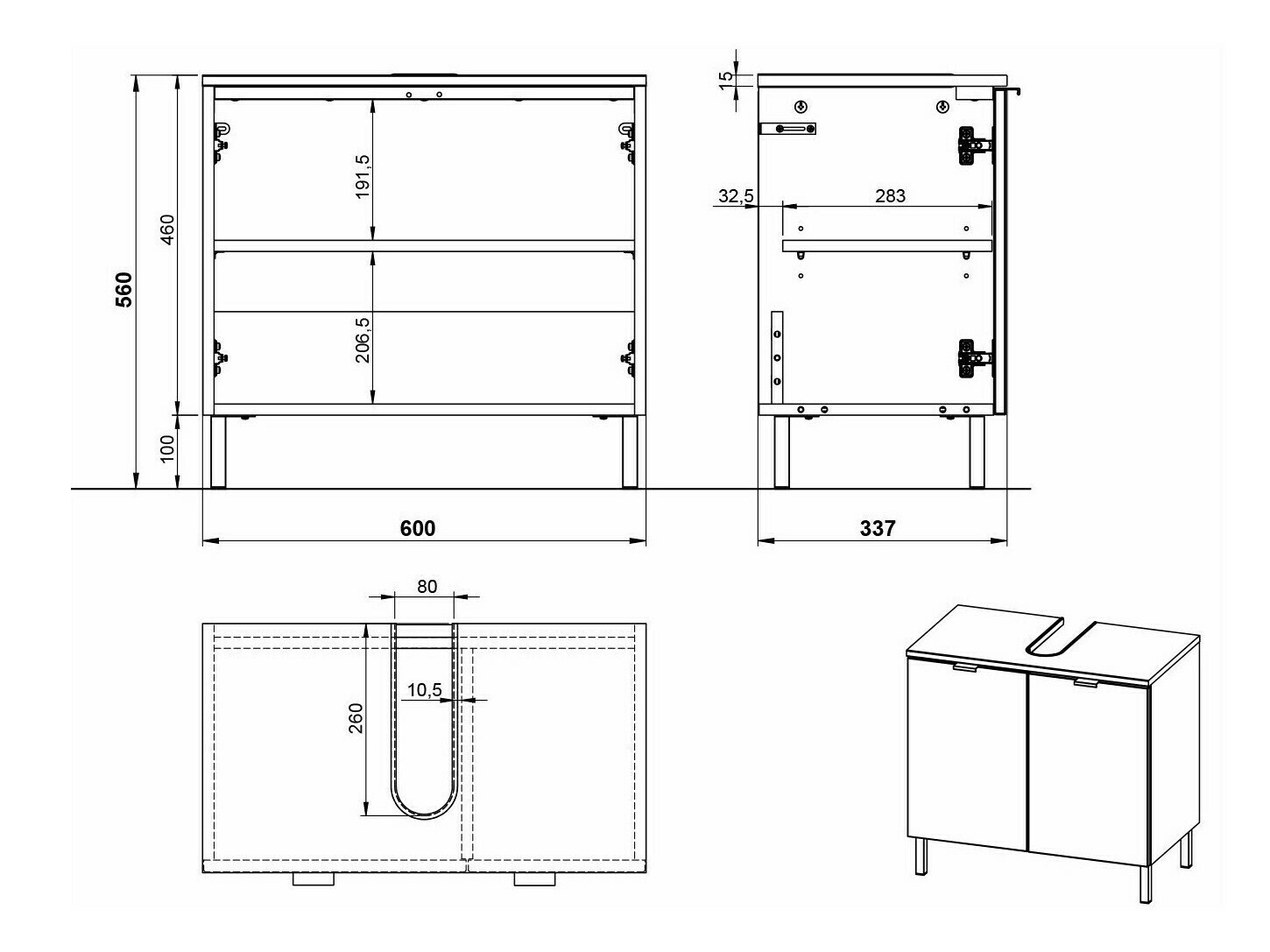 Mosdó alatti álló szekrény Felfere 100 (Kasmír)