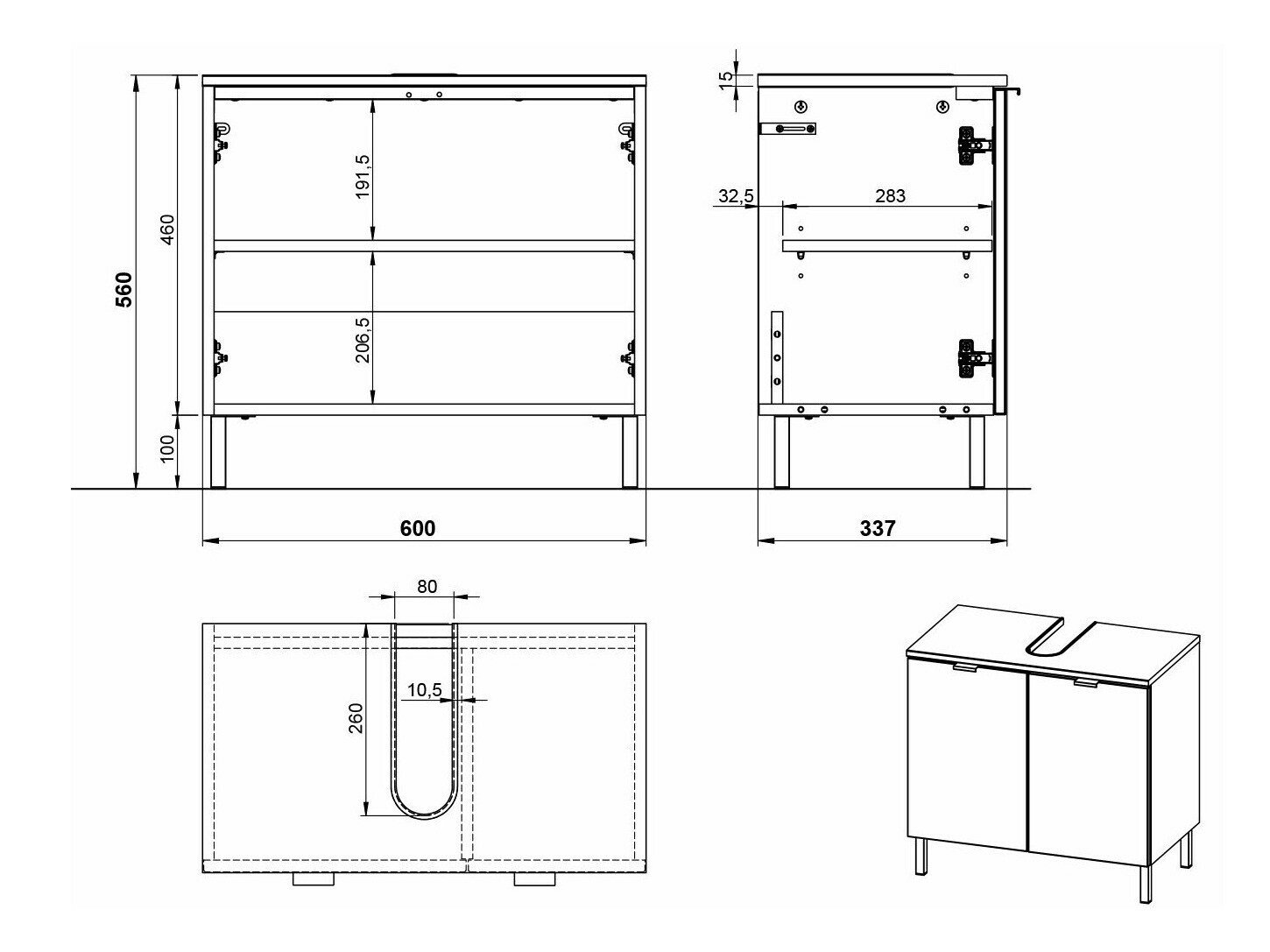Mosdó alatti szekrény Felfere 100 (Antracit)