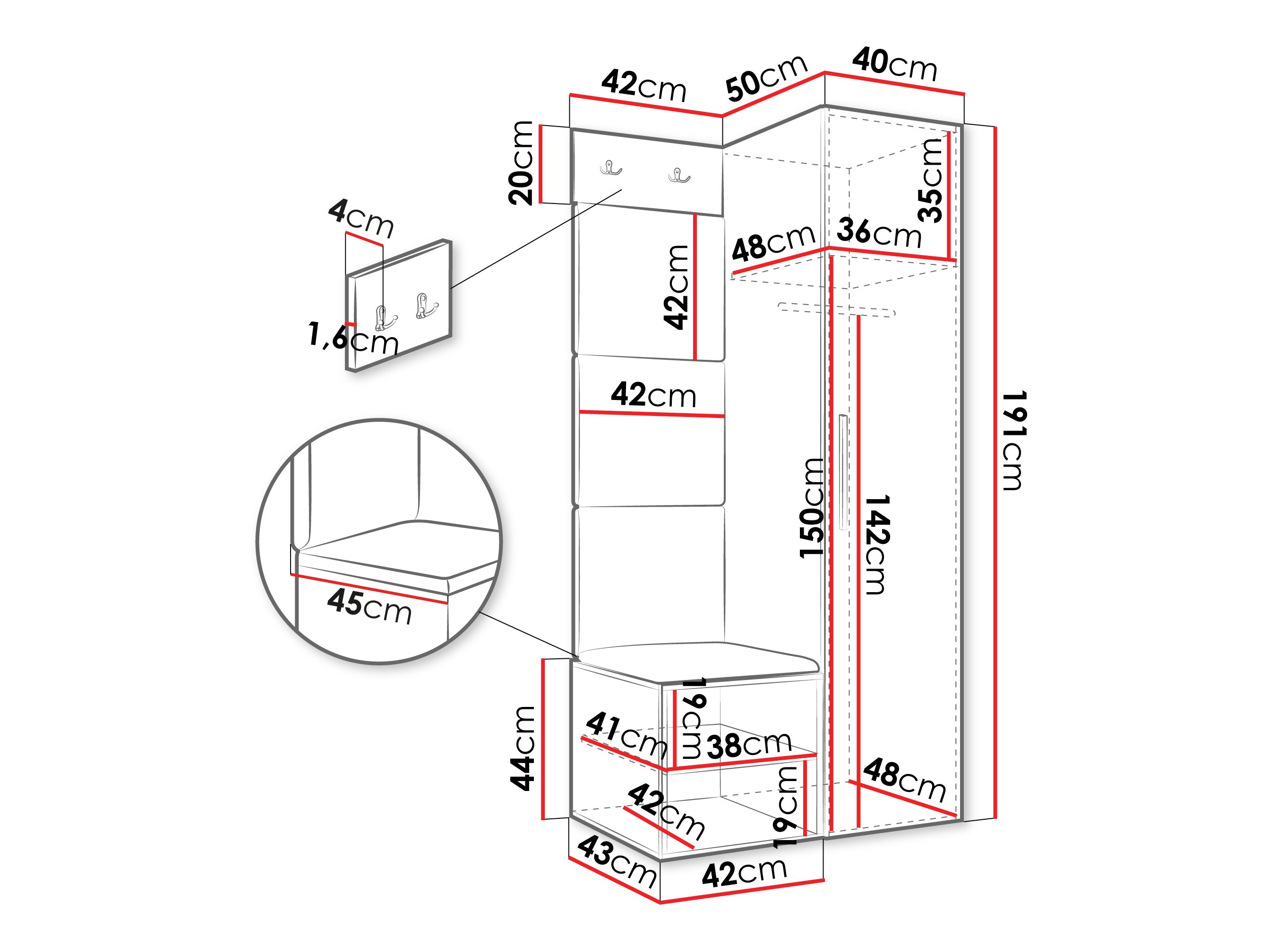 Előszoba garnitúra Hartford 524 (Fehér)