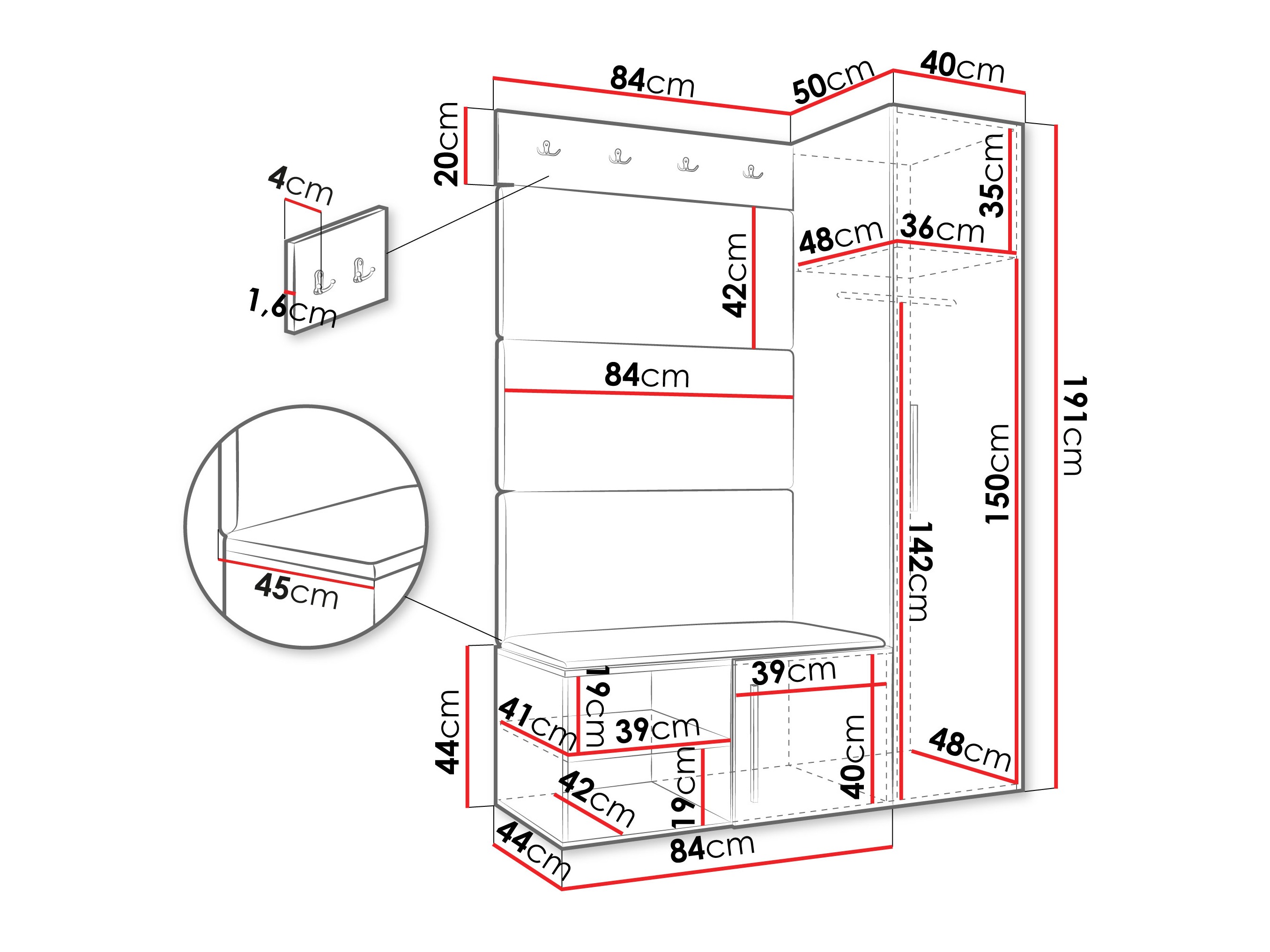 Előszoba garnitúra Hartford 525 (Fehér)