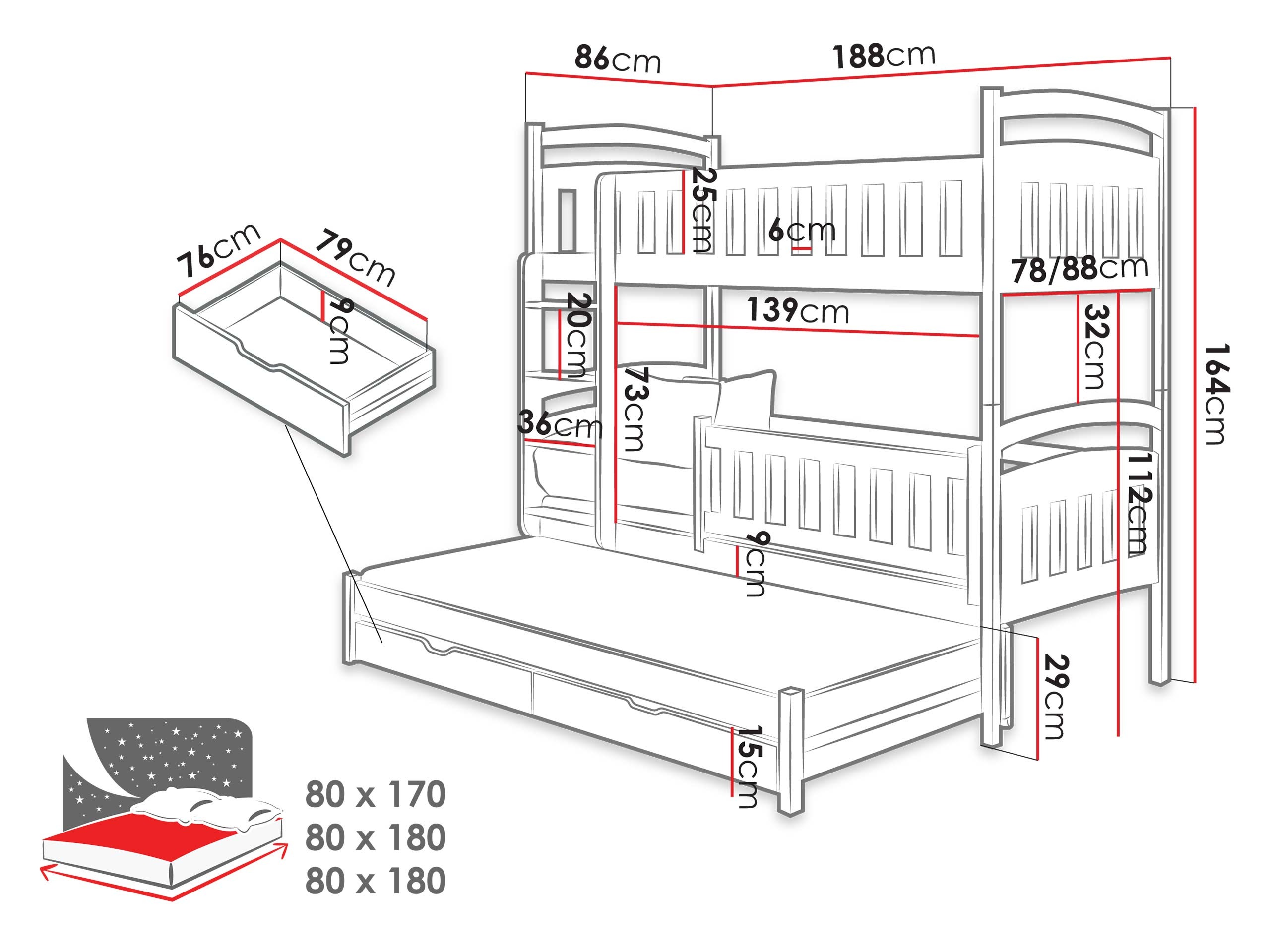 Emeletes ágy Vista 119 (Kasmír)