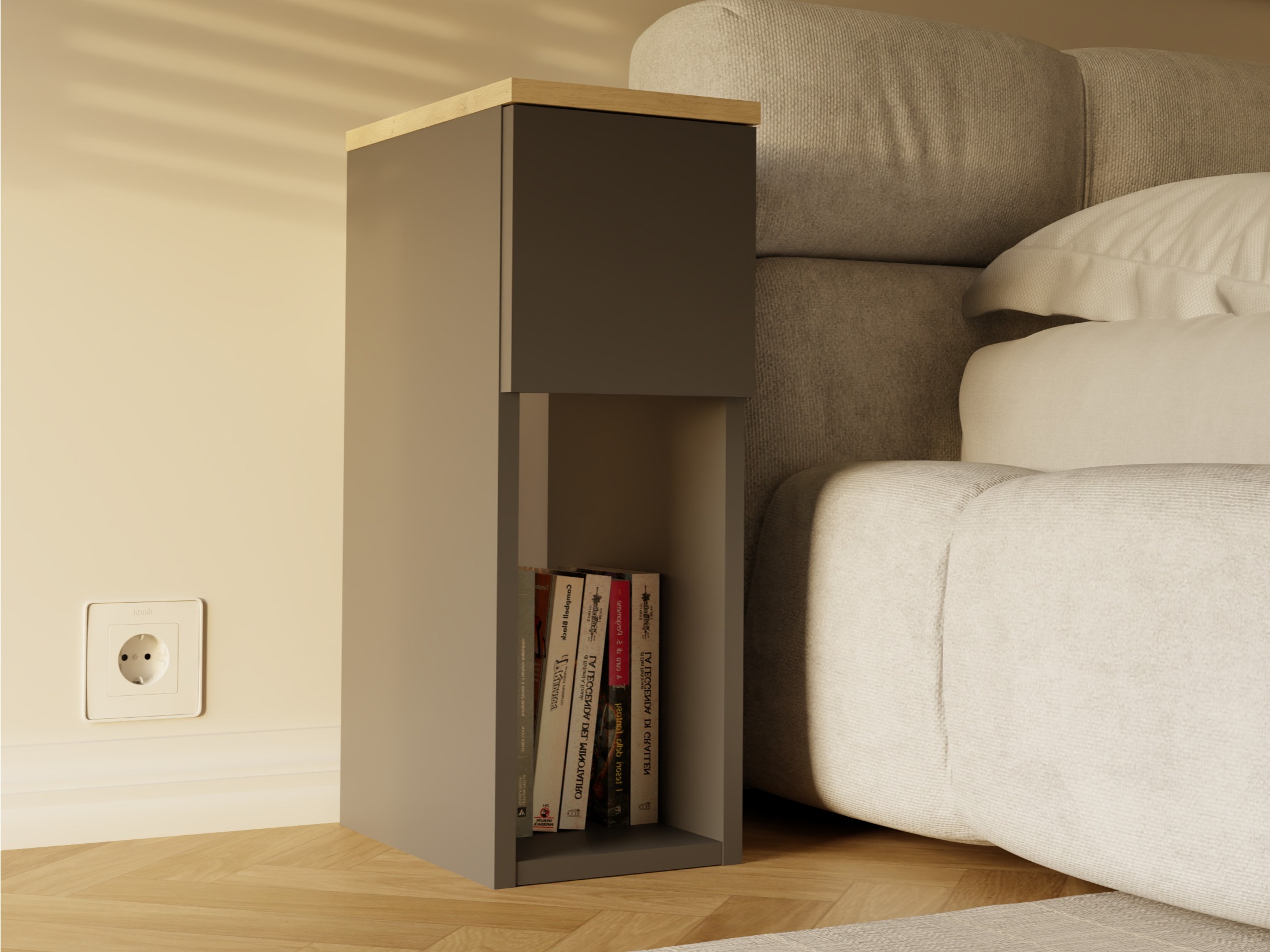 Éjjeliszekrény Mandeville 304 (Antracit + Artisan tölgy)