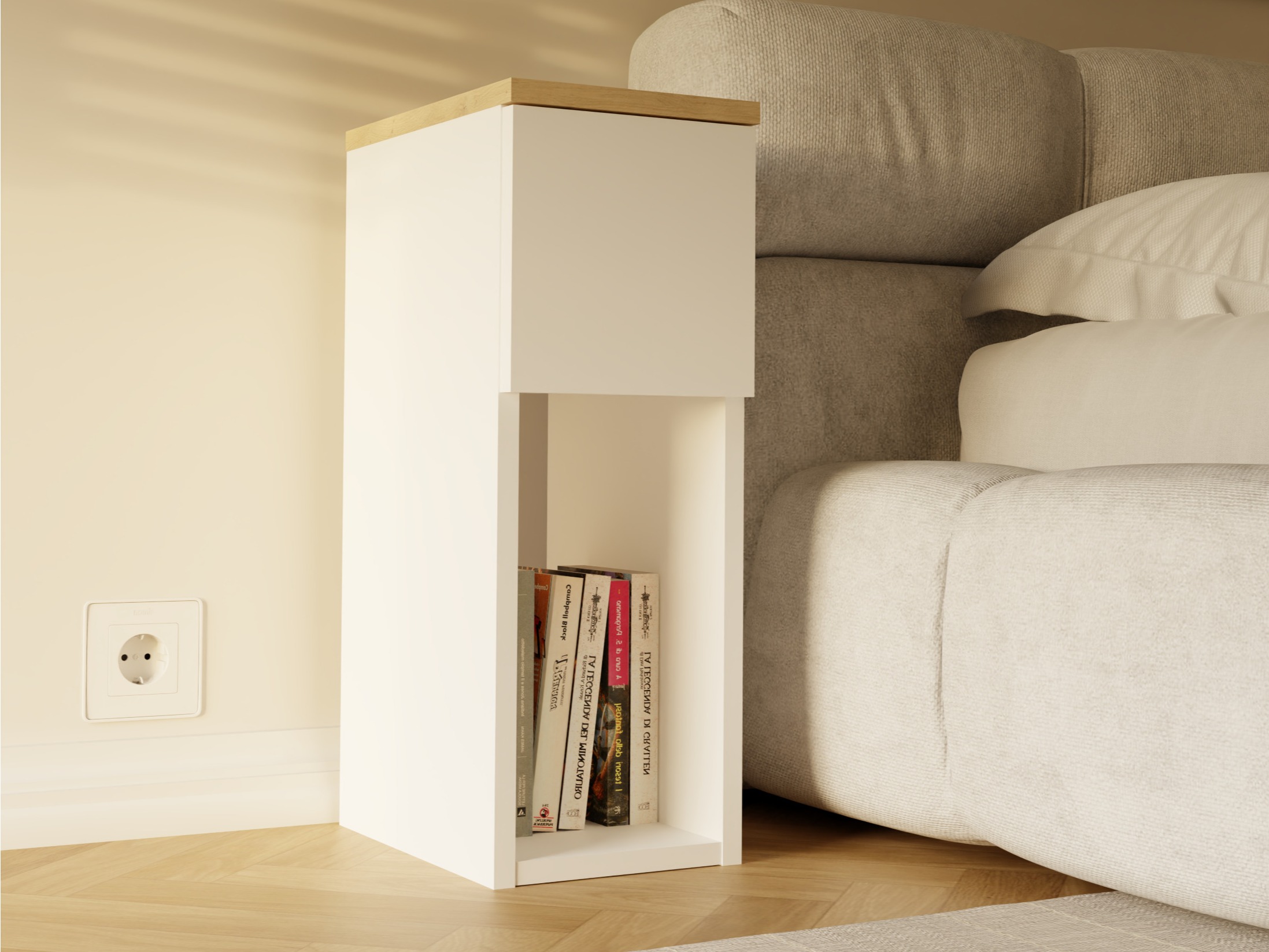 Éjjeliszekrény Mandeville 304 (Fehér + Artisan tölgy)