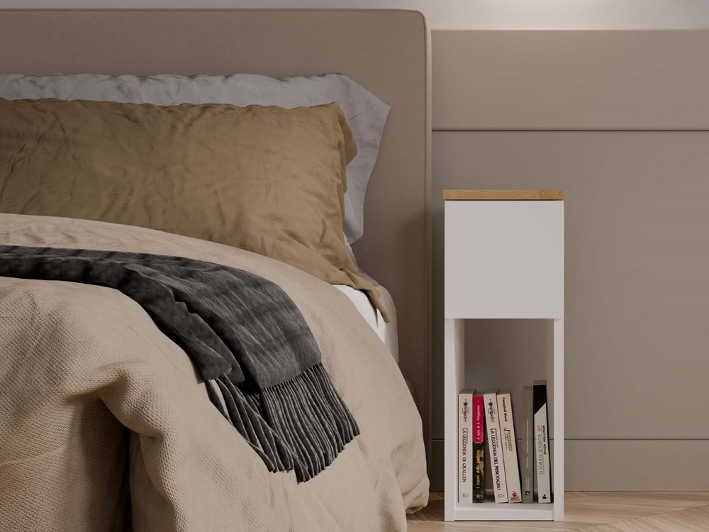 Éjjeliszekrény Mandeville 304 (Fehér + Artisan tölgy)