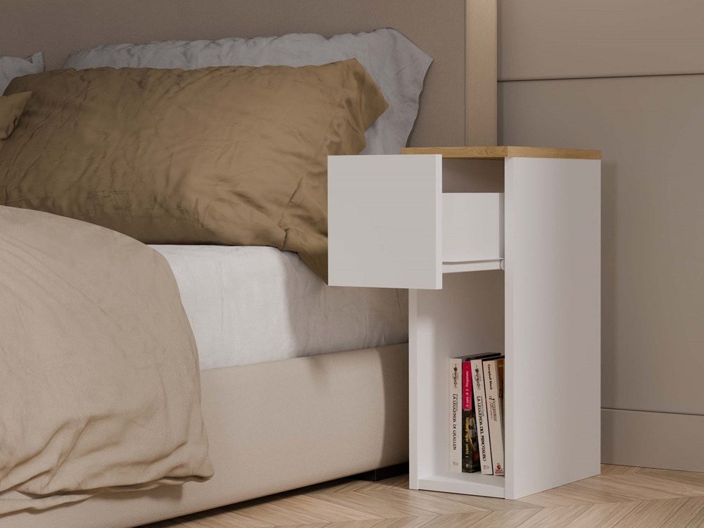 Éjjeliszekrény Mandeville 304 (Fehér + Artisan tölgy)