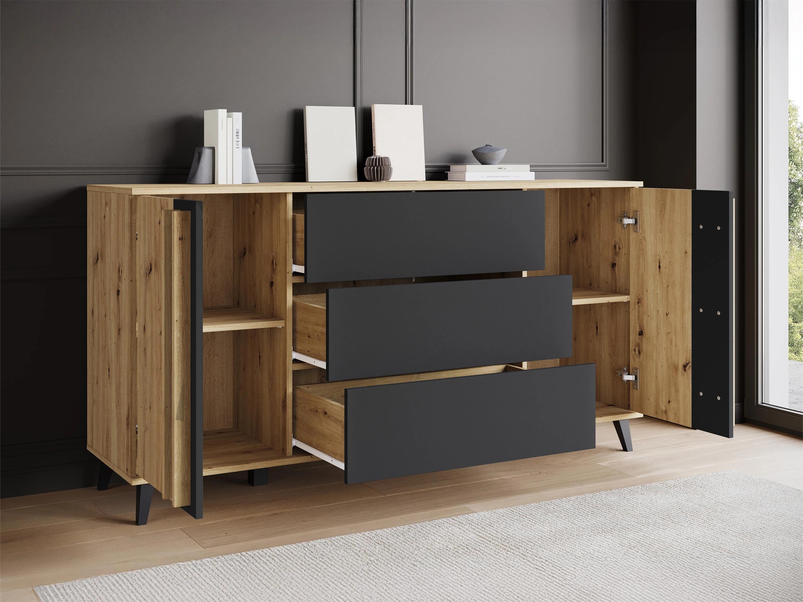 Komód Temora 100 (Artisan tölgy + Grafit)