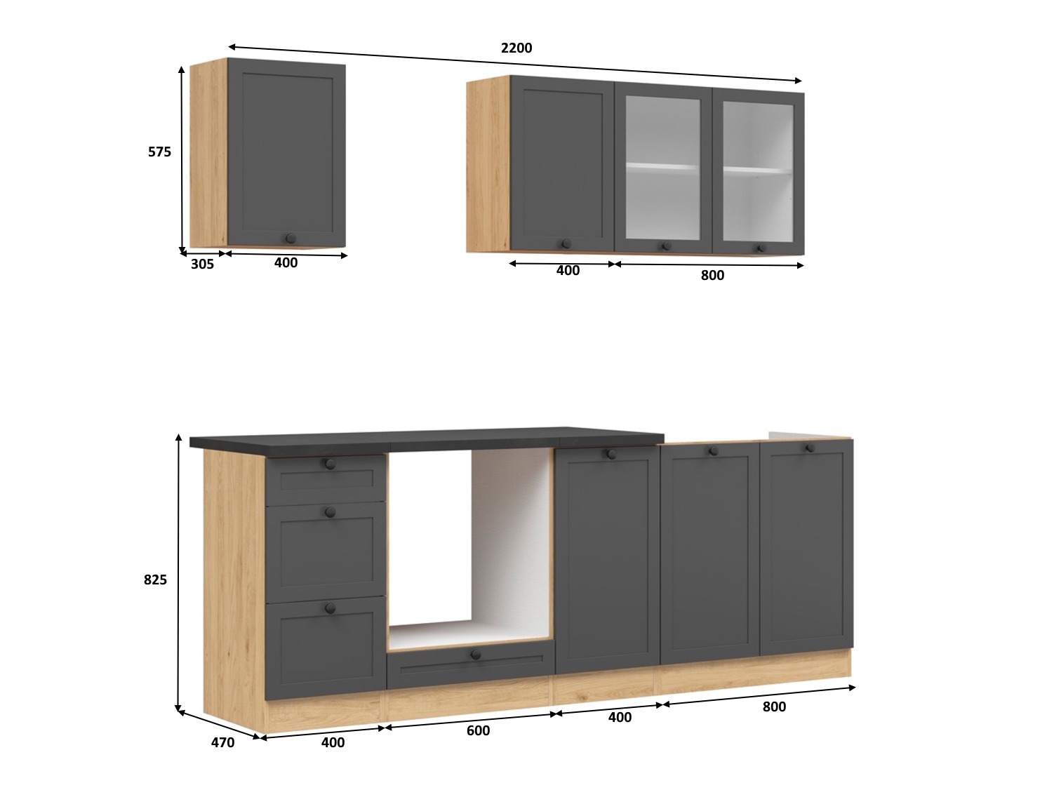 Moduláris konyha szett Classic Grey Oak 117