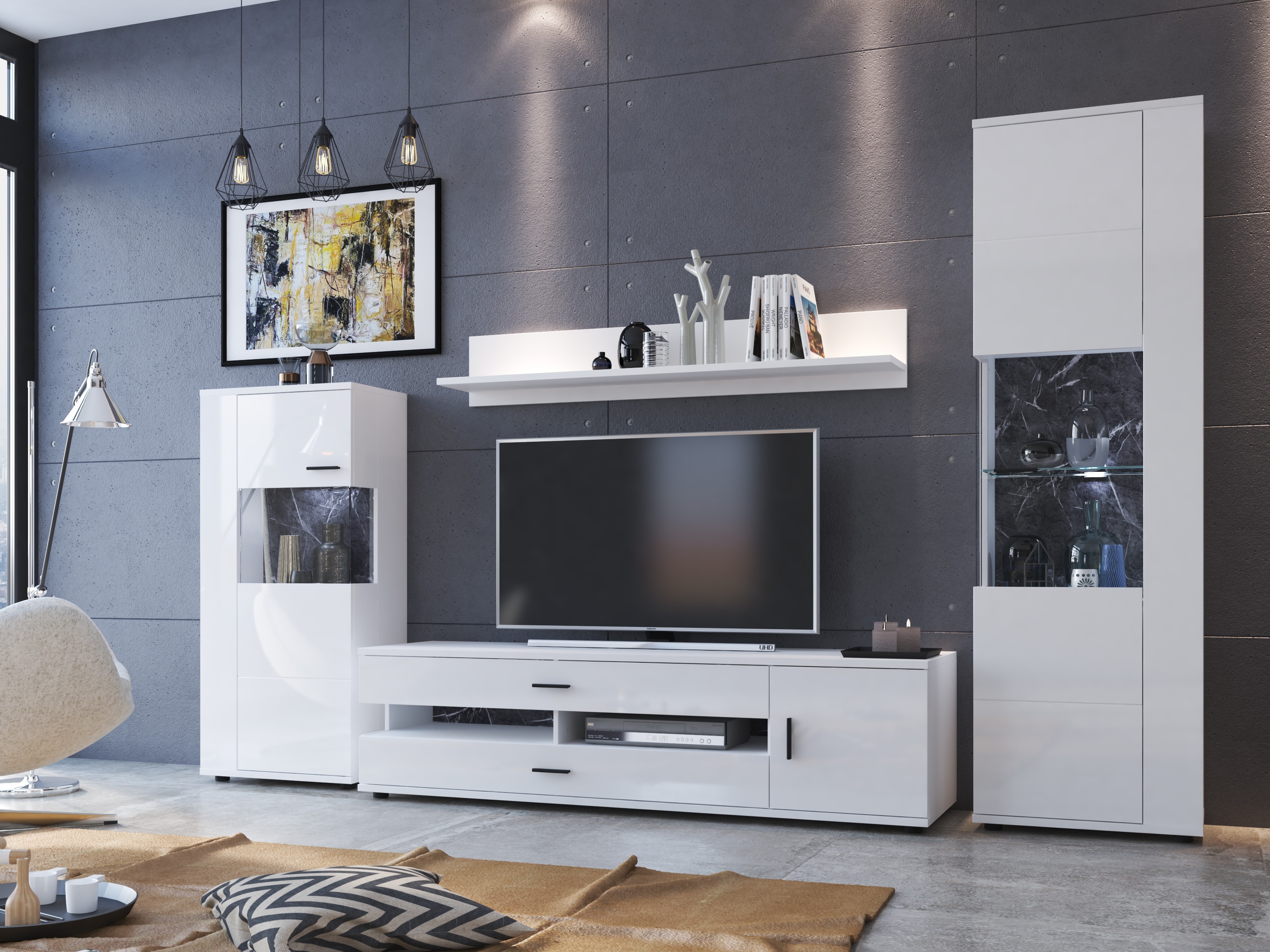 Nappali szett Ontario 161 (Fényes fehér + Fehér)