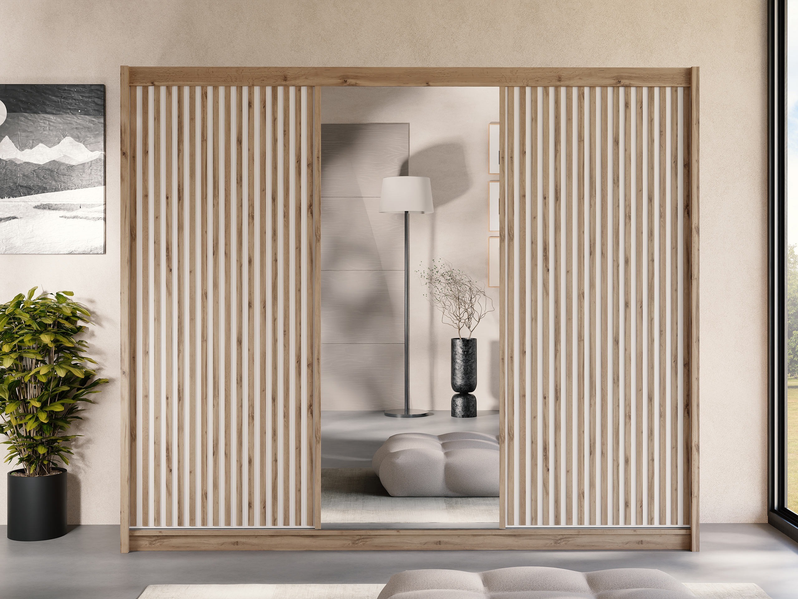 Gardróbszekrény Gemes I (Wotan tölgy + Fehér)