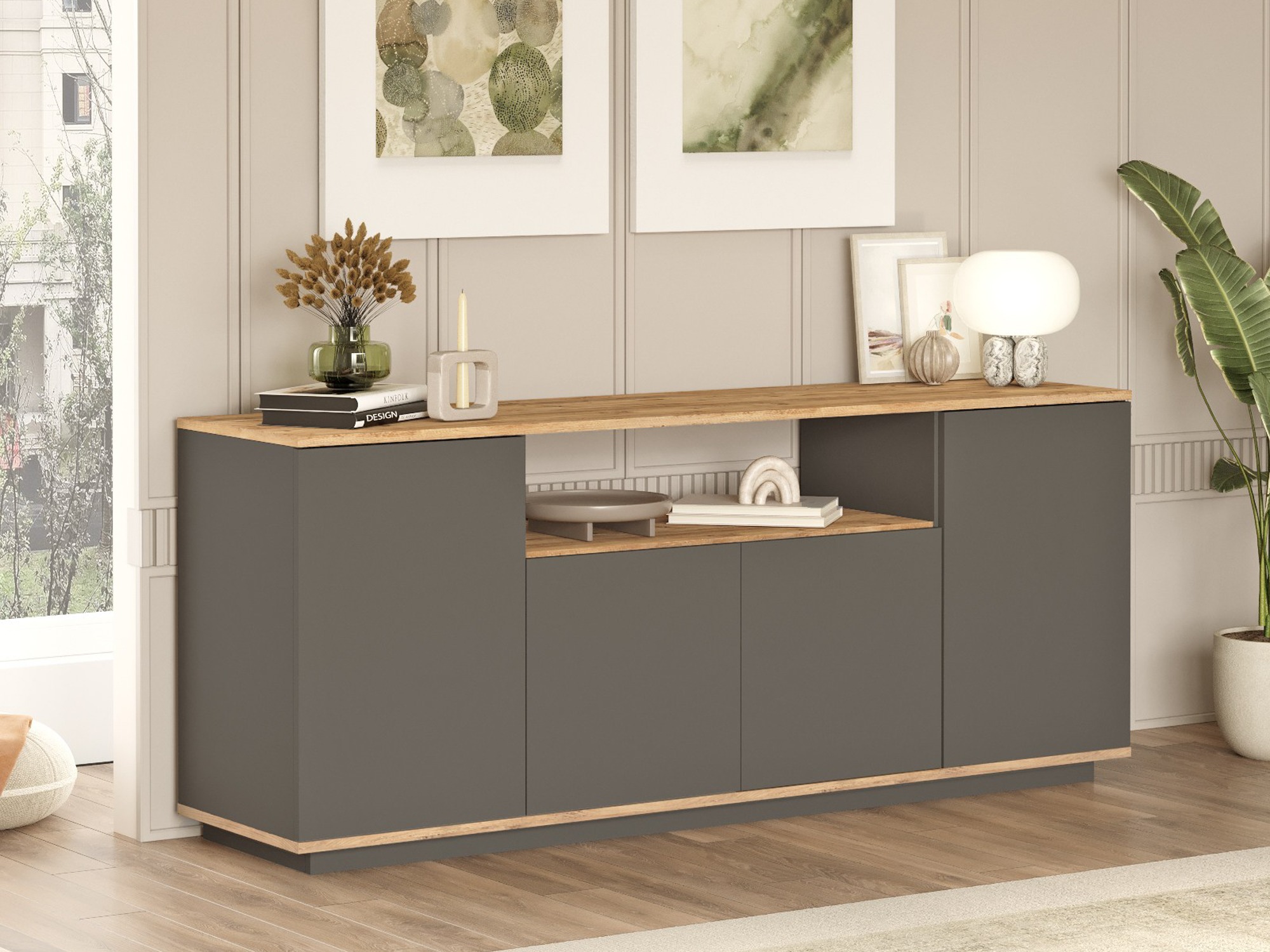 Szekrény Kailua 2660 (Antracit + Fenyő)