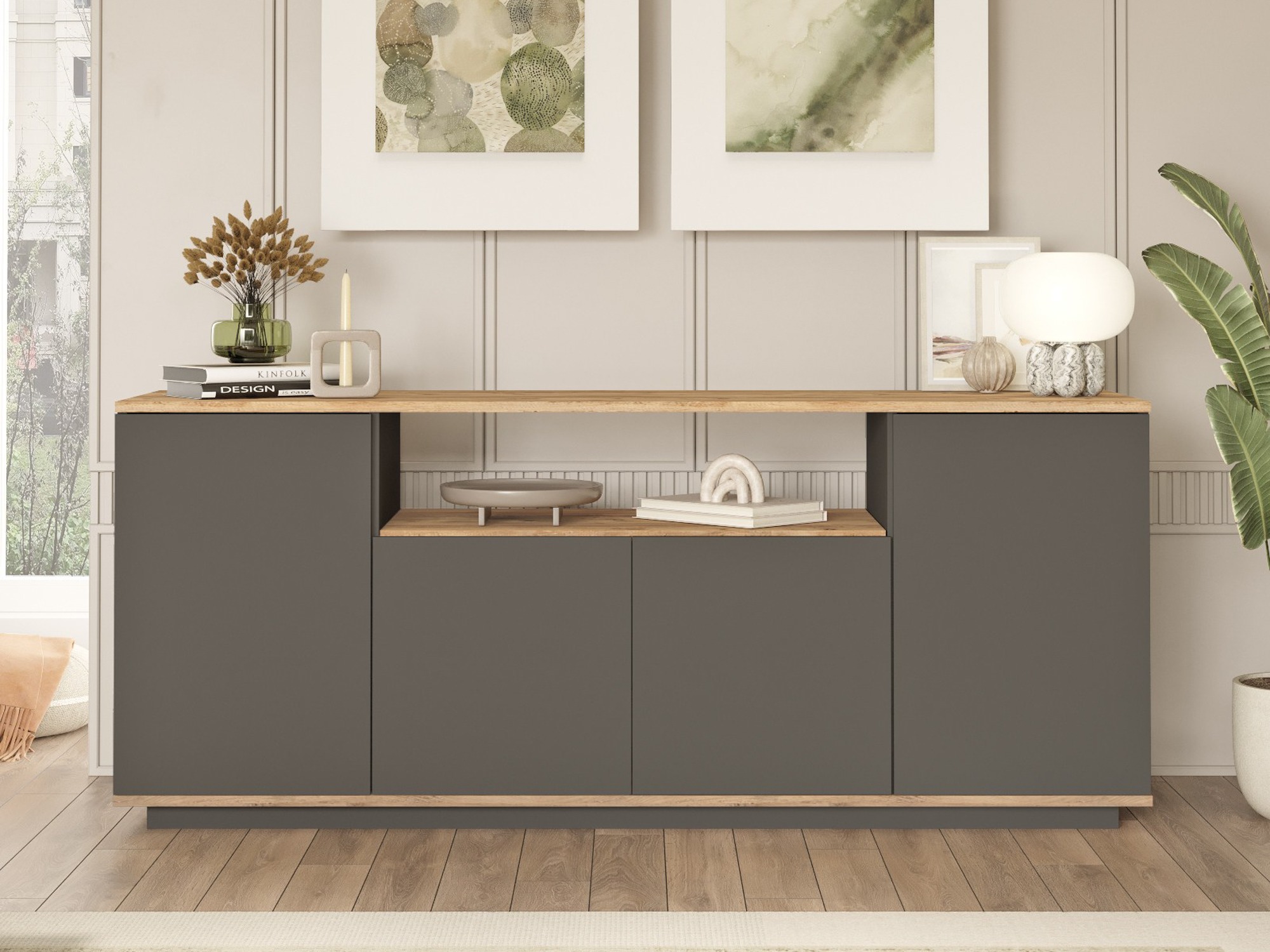 Szekrény Kailua 2660 (Antracit + Fenyő)