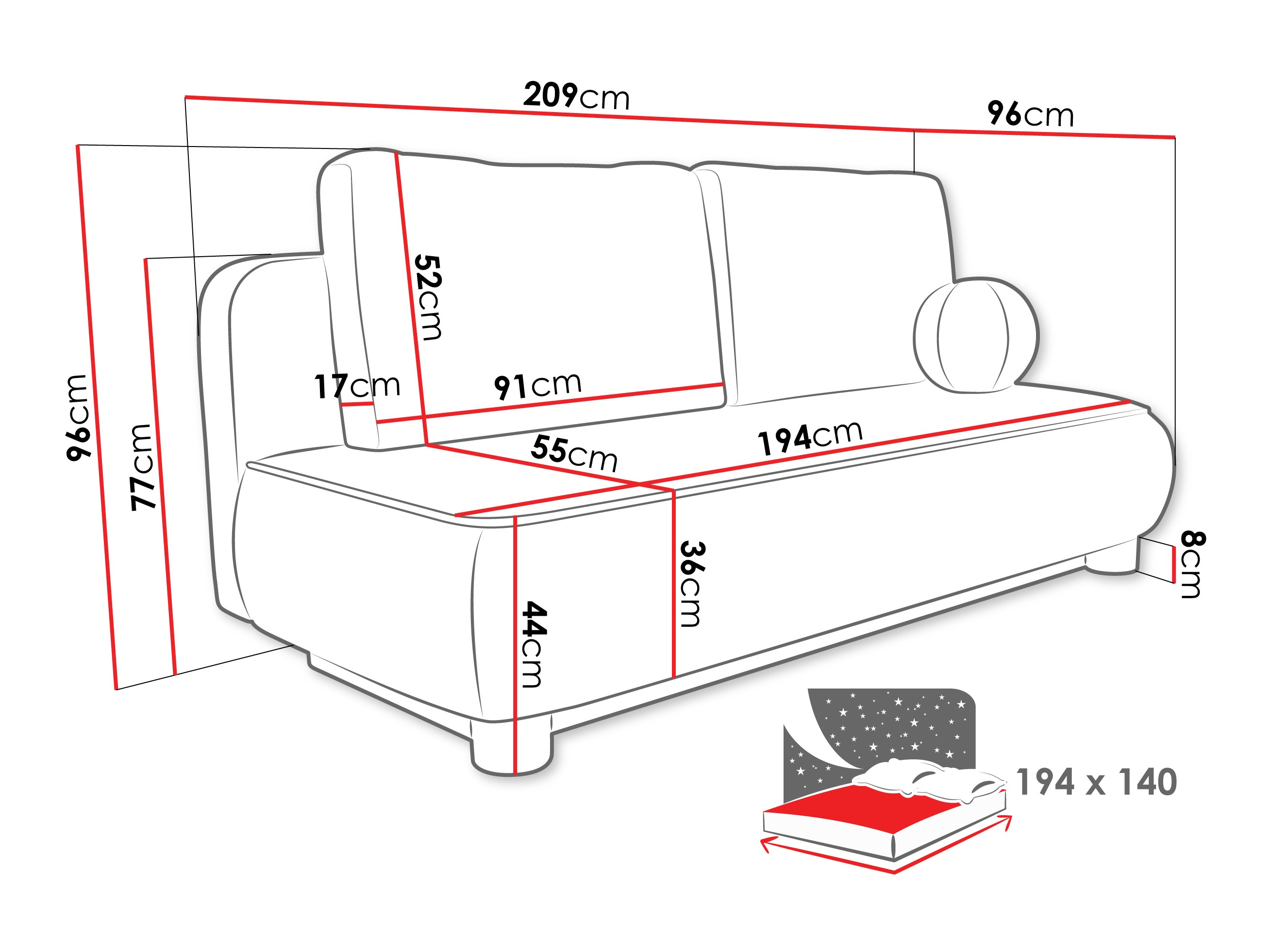 Kanapéágy TrendyNest Canora (Coral 65)