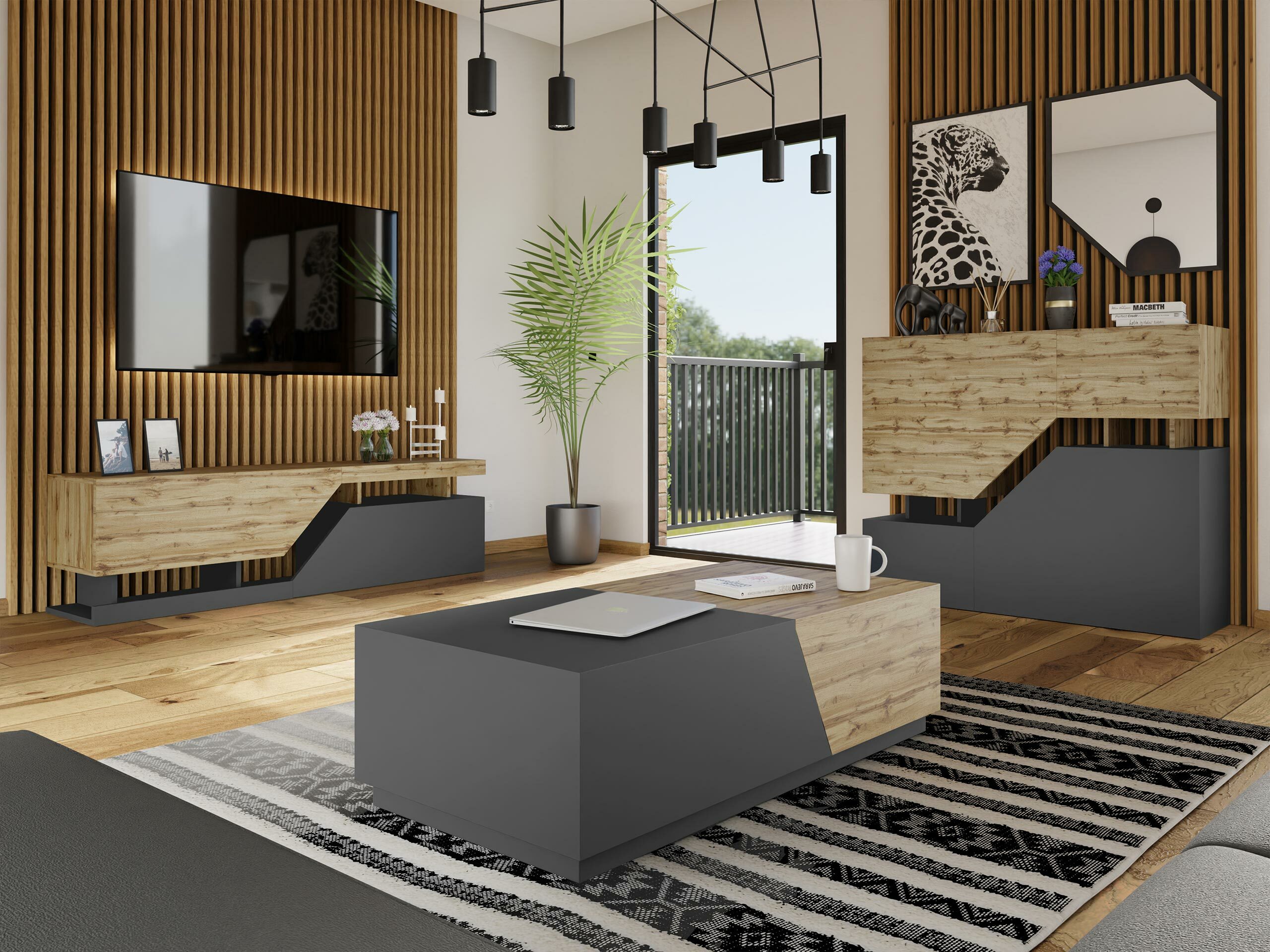 Nappali szett Comfivo Daldune I (Wotan tölgy + Antracit)