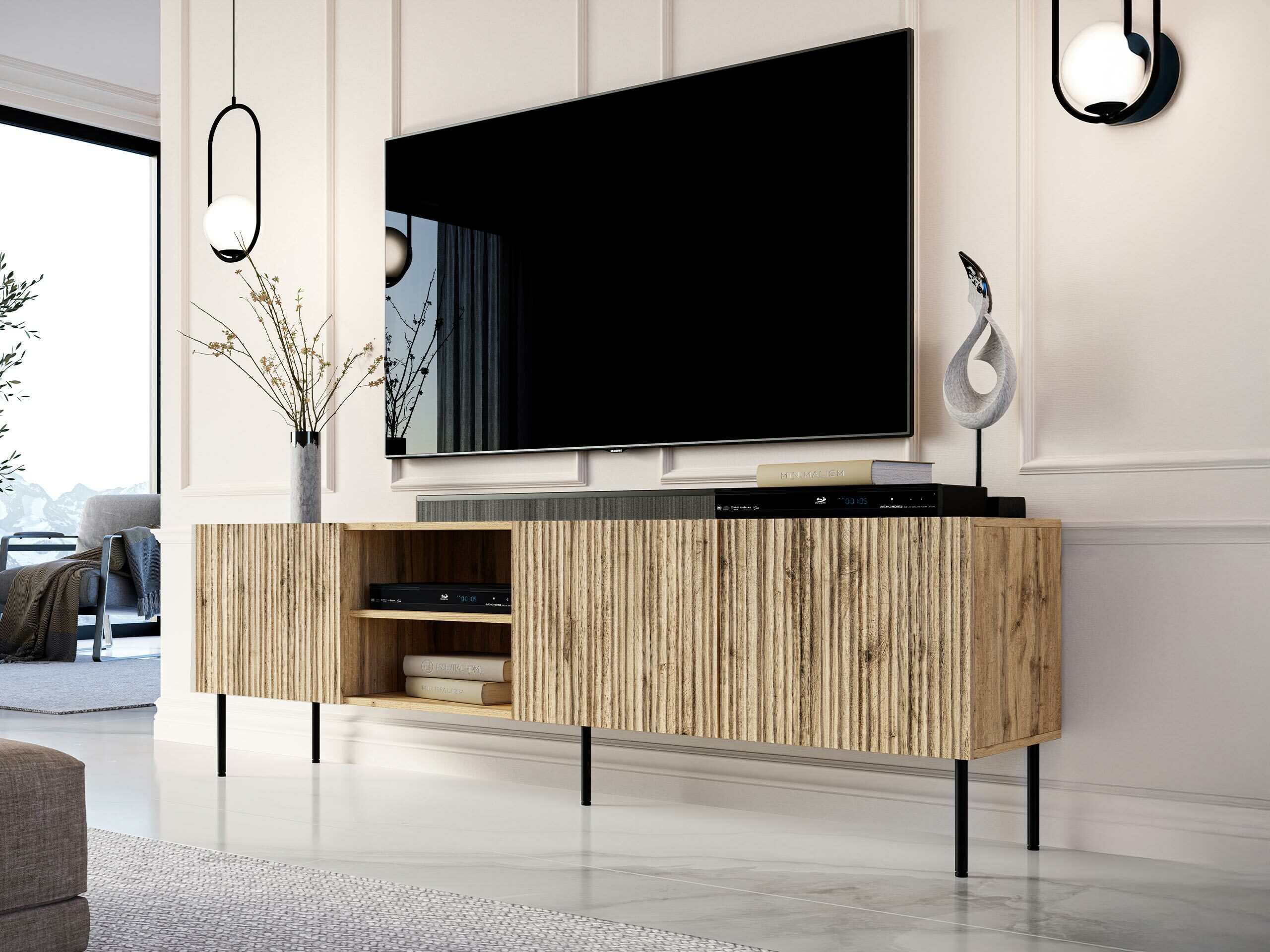 TV-állvány Lorelbo 103 (Wotan tölgy + Fekete)