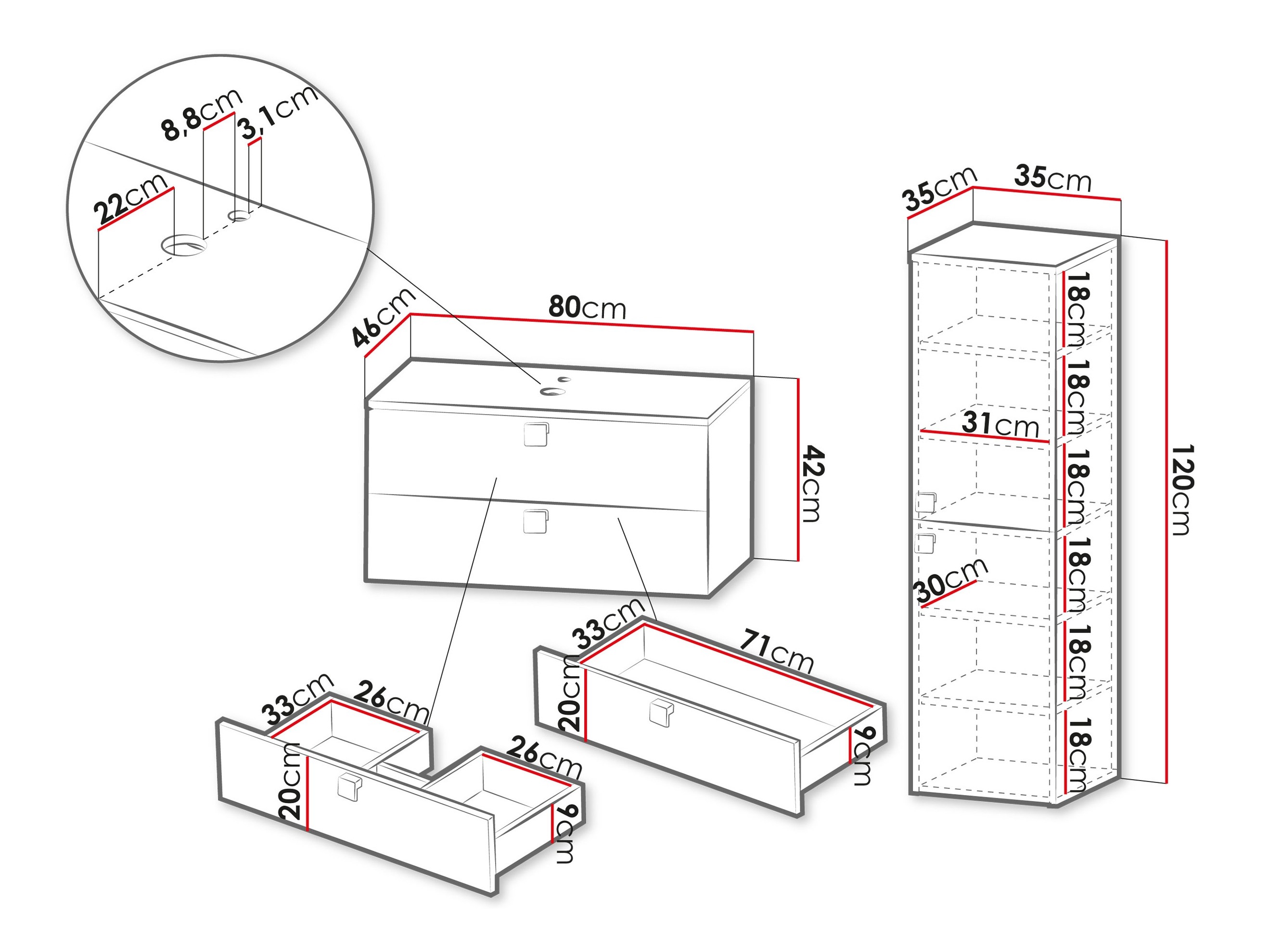 Fürdőszoba garnitúra Orlvera 103 (Világosbarna)