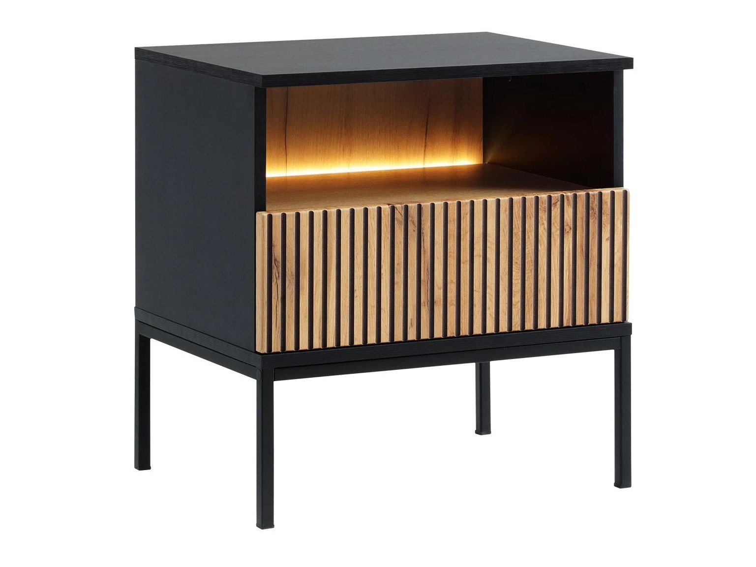 Éjjeliszekrény Soferi 110 (Fekete + Wotan tölgy)
