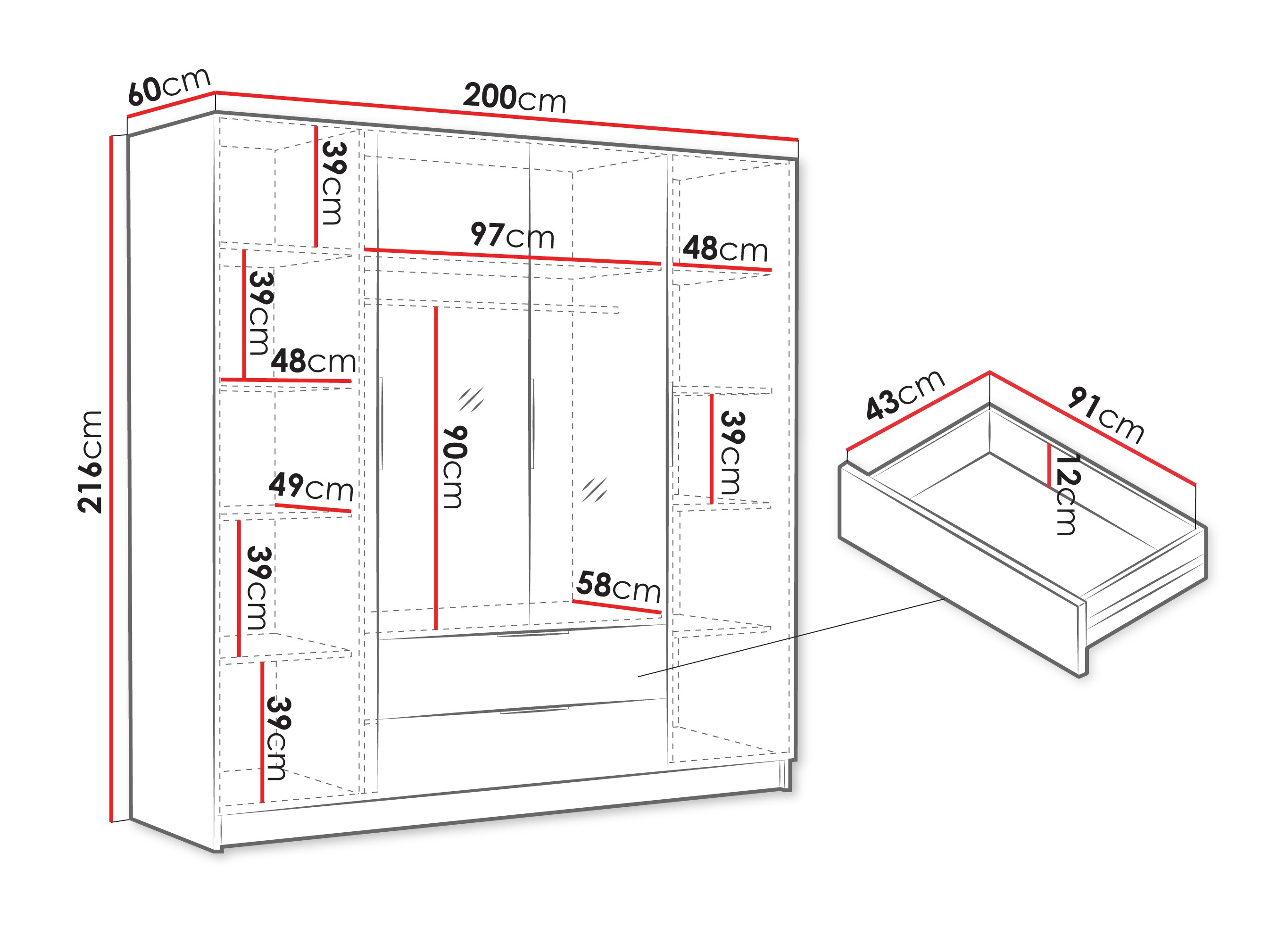 Gardróbszekrény Closico 201 (Fekete)
