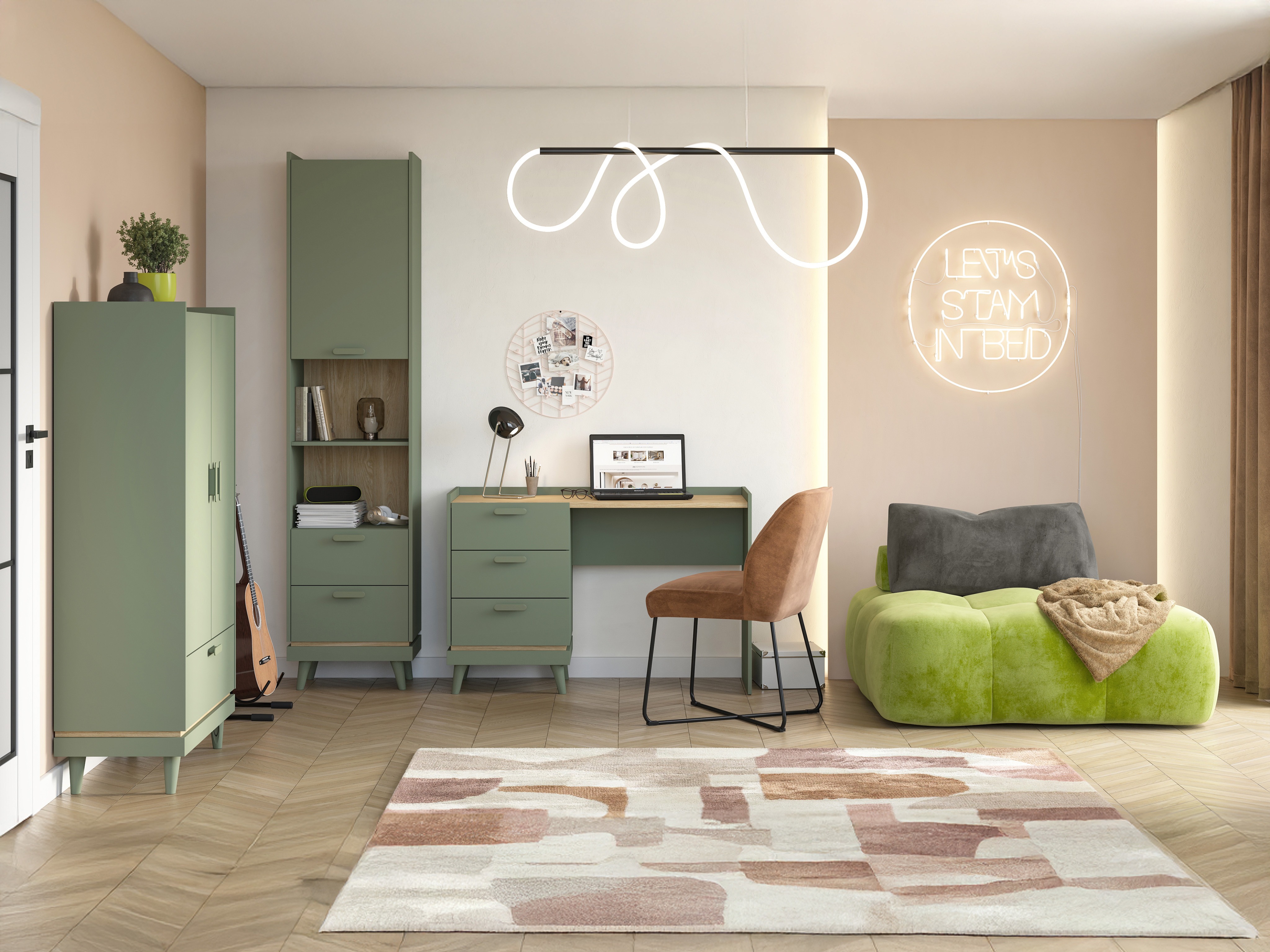 Könyvespolc Fertalu 105 (Zöld + Tölgy)