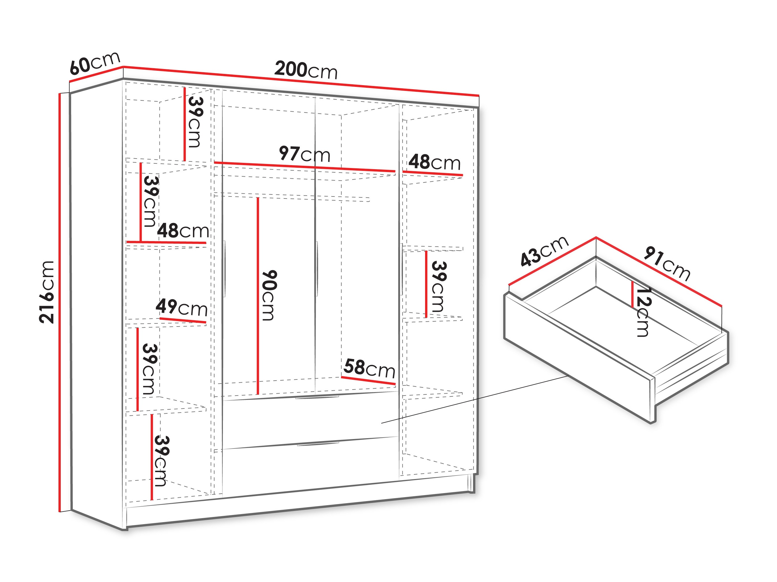 Gardróbszekrény Closico 202 (Fekete)