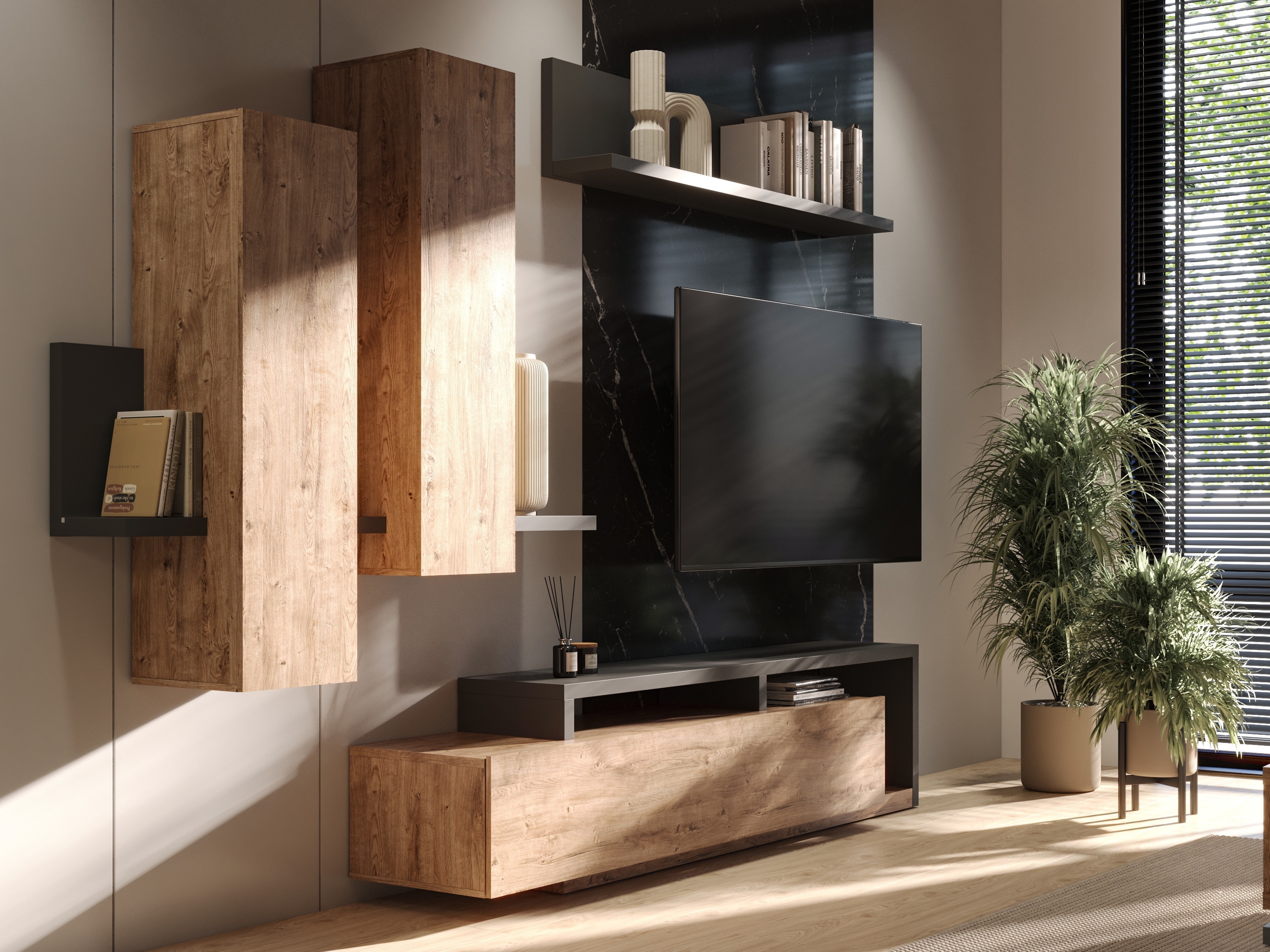 TV-állvány Lutiva 103 (Antracit + Ribbec tölgy)