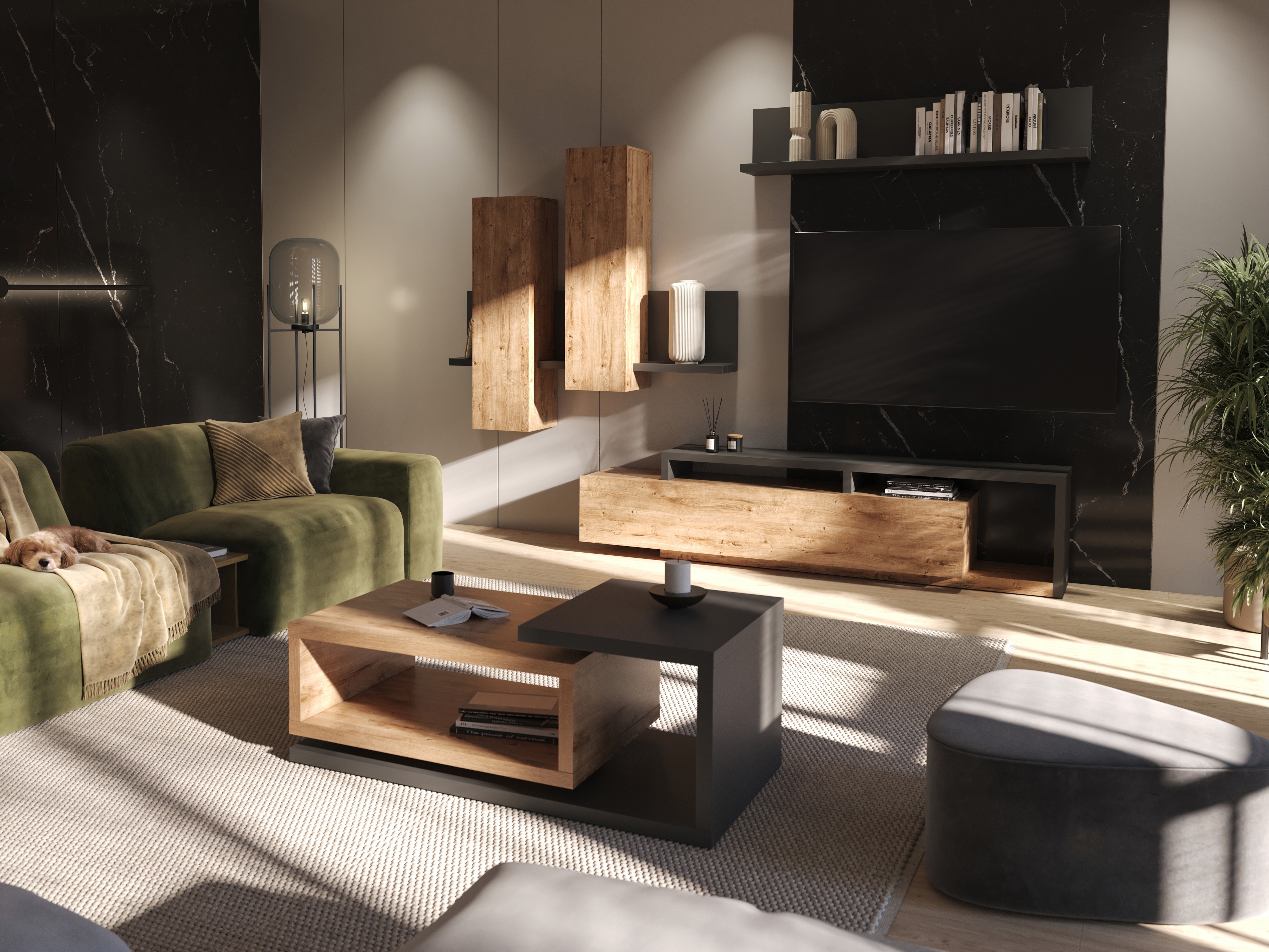 TV-állvány Lutiva 103 (Antracit + Ribbec tölgy)