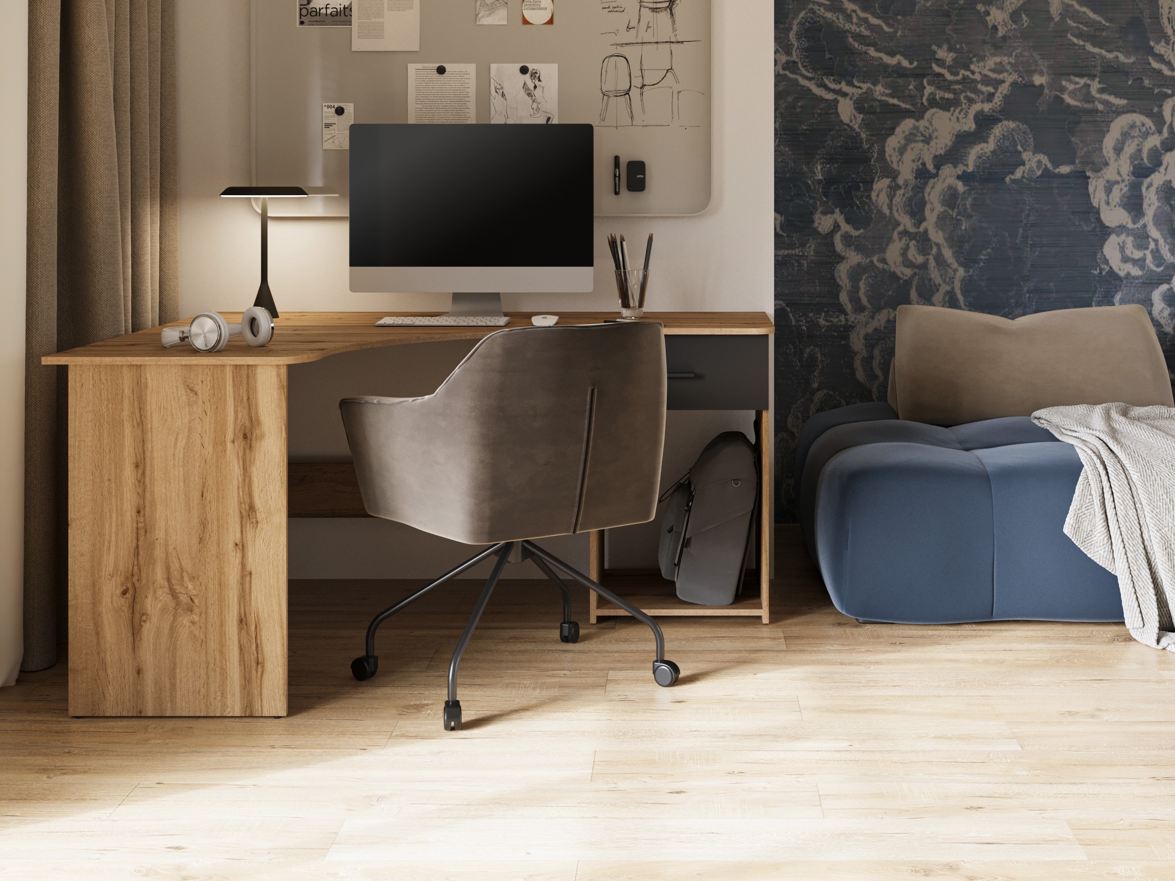 Sarok íróasztal Austin 303 (Wotan tölgy + Fekete)