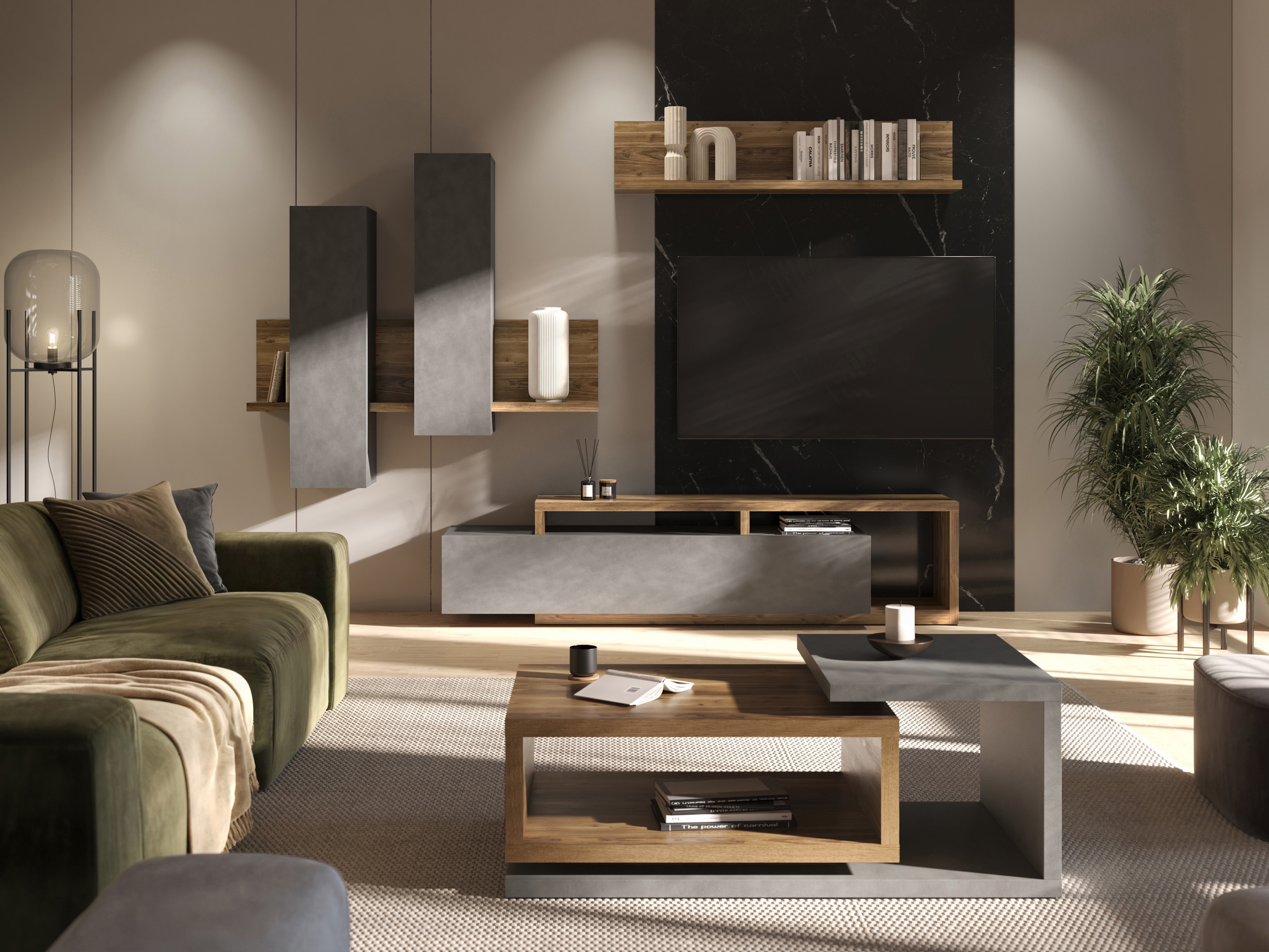 Fali szekrény Lutiva 101 (Matera szürke + Sötét lucfenyő)