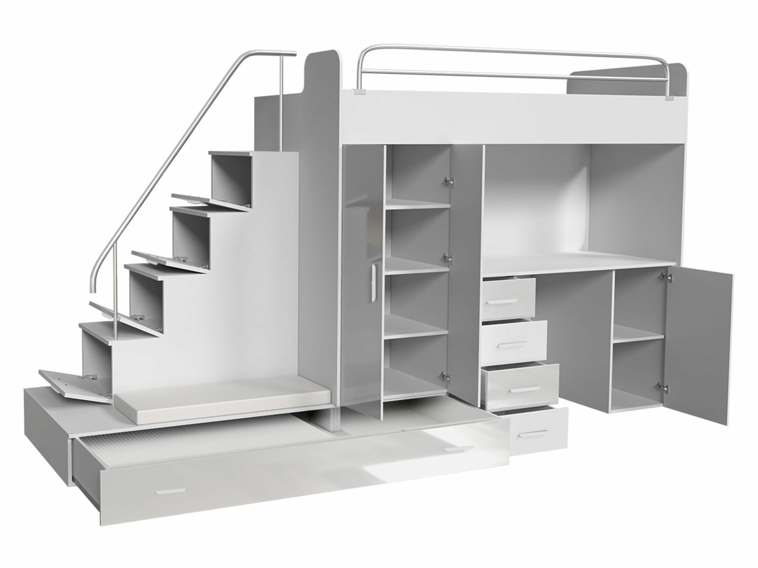 Gyerekszoba garnitúra Campus I (Fehér + Fényes fehér + Fényes szürke)