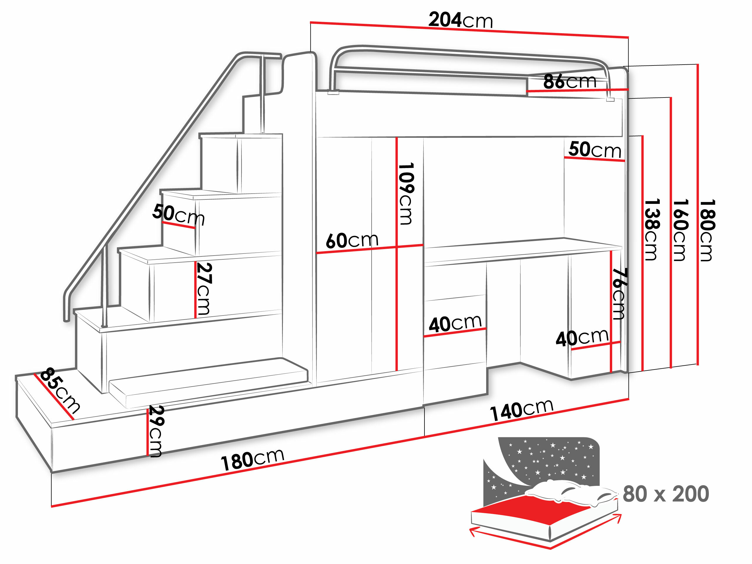 Gyerekszoba garnitúra Campus I (Fehér + Fényes fehér + Fényes szürke)