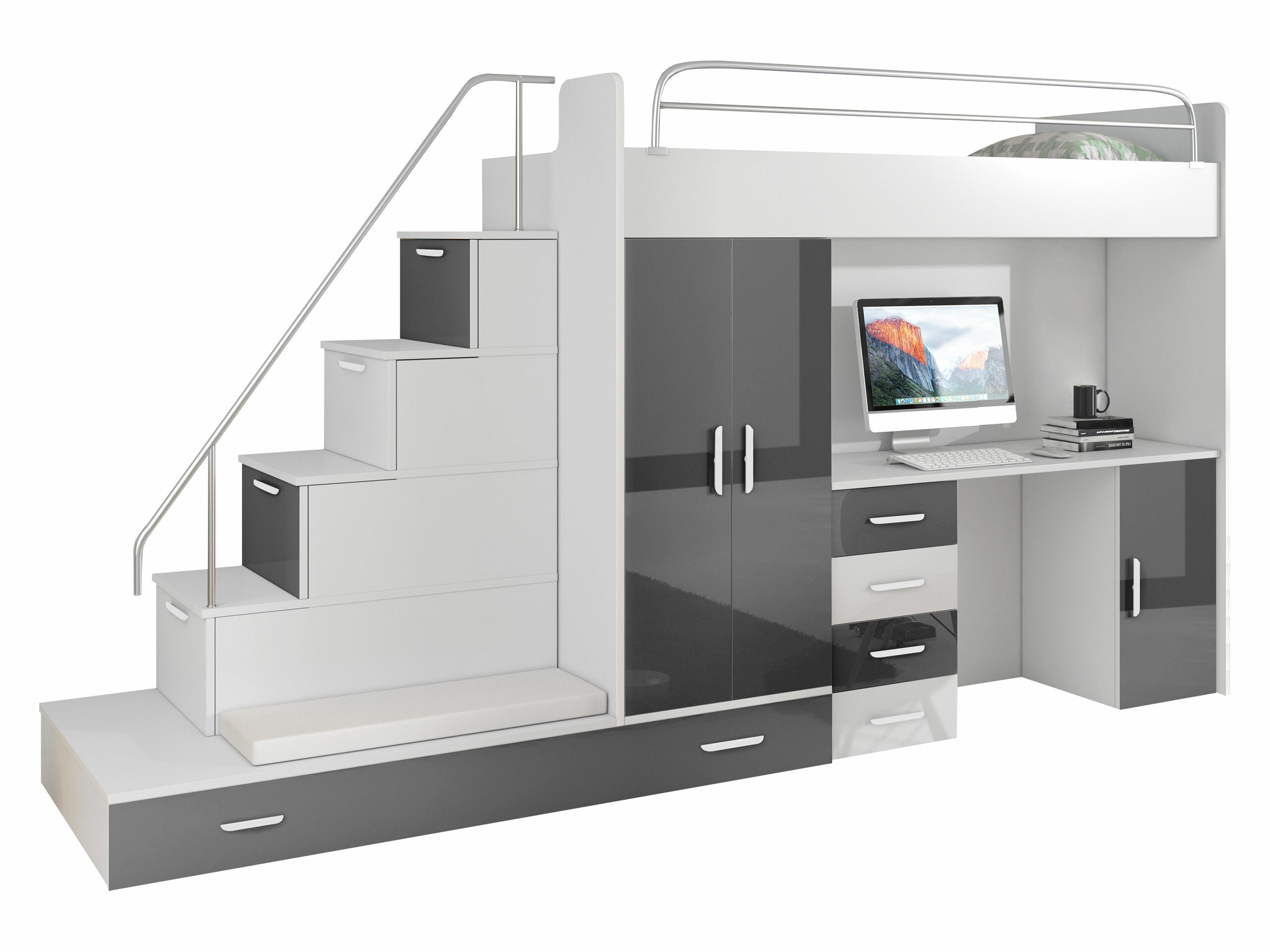 Gyerekszoba garnitúra Salmere 100 (Fehér + Fényes fehér + Fényes szürke)