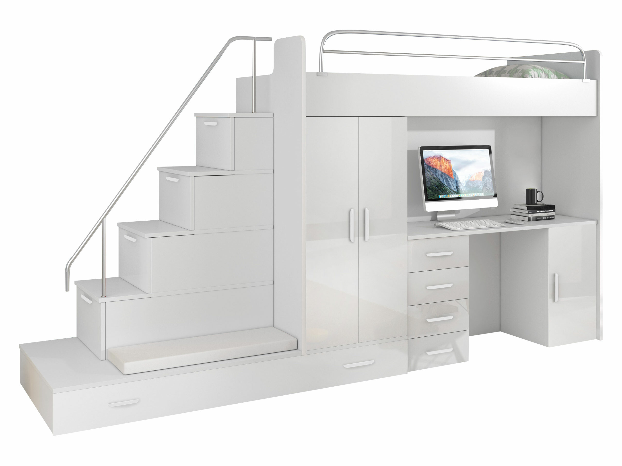 Gyerekszoba garnitúra Salmere 100 (Fehér + Fényes fehér)