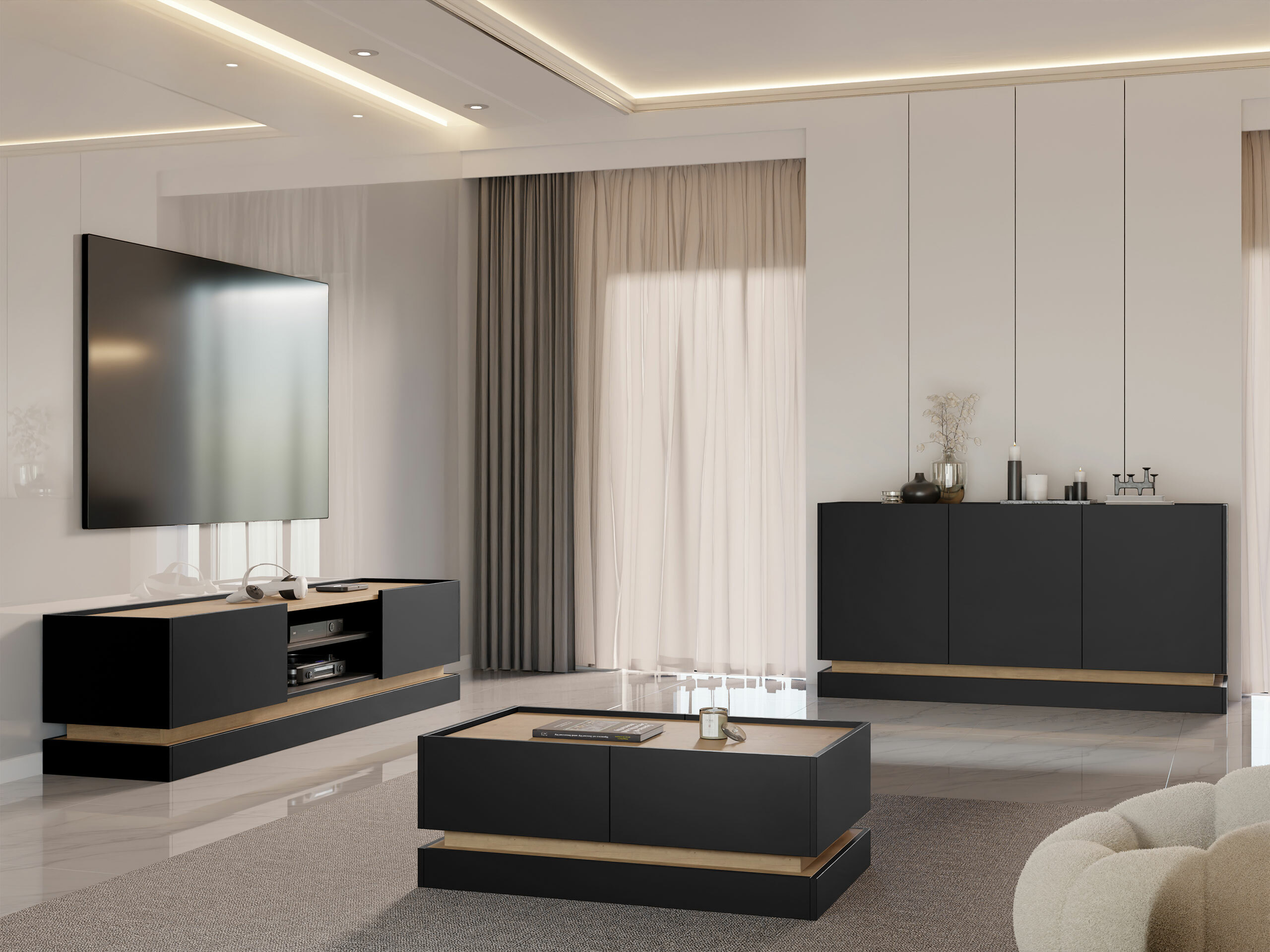 Dohányzóasztal Comfivo Dalvenu 103 (Fekete + Tölgy)