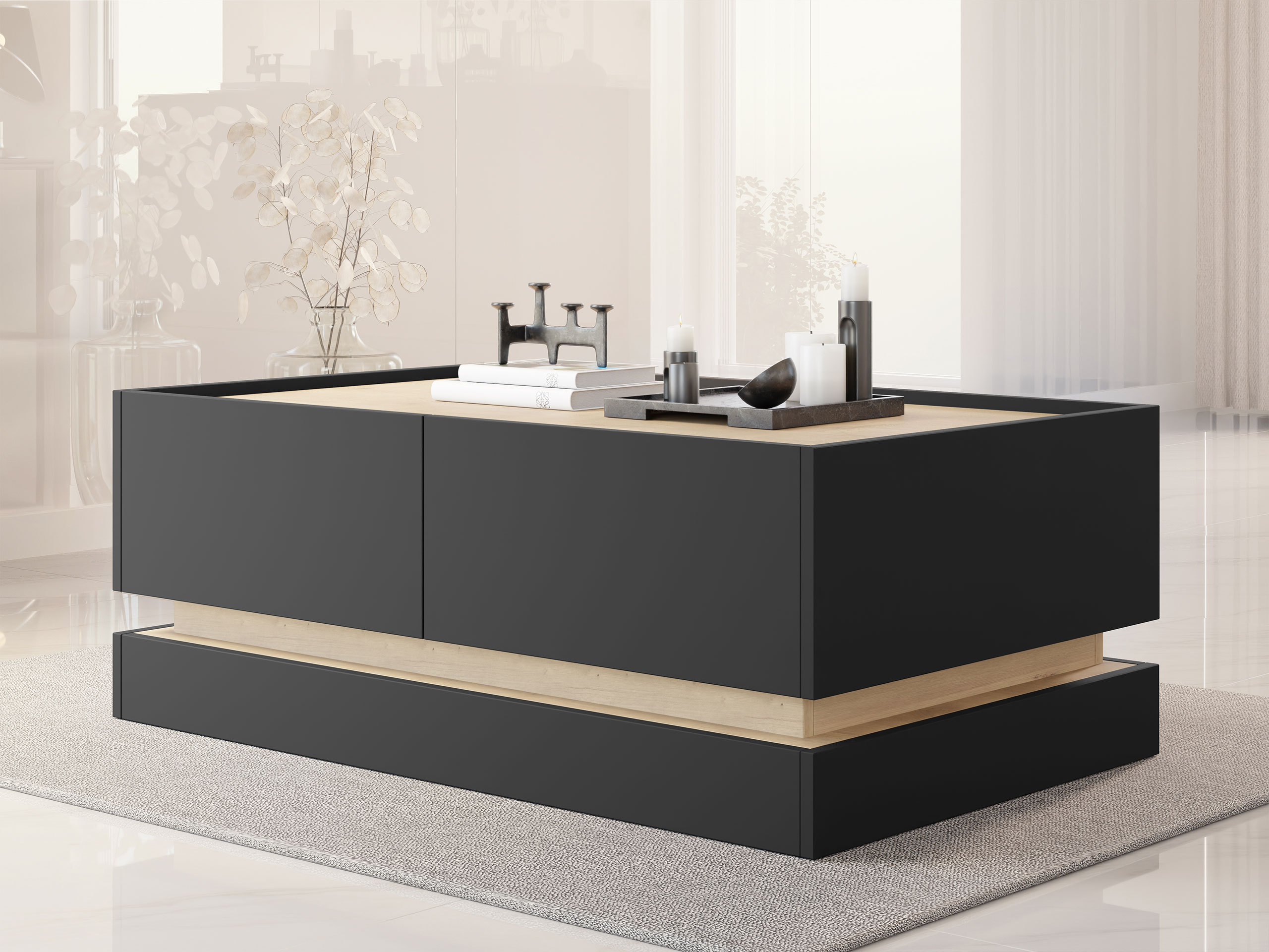 Dohányzóasztal Comfivo Tilia (Fekete + Tölgy)