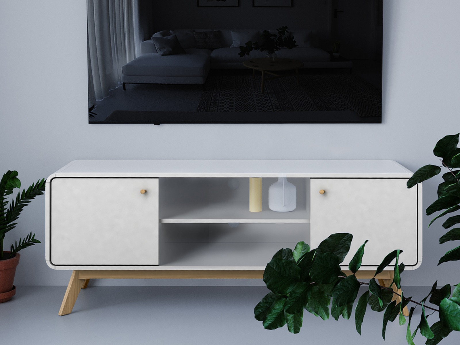 TV-állvány Elbtena 107 (Fehér + Tölgy)