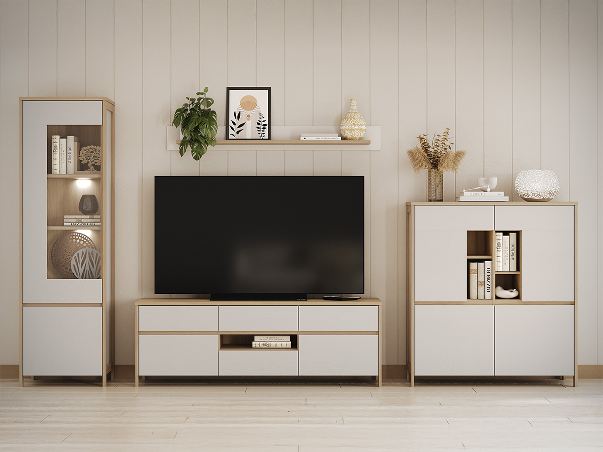 Nappali szett Fermaru 110 (Fehér + Tölgy)