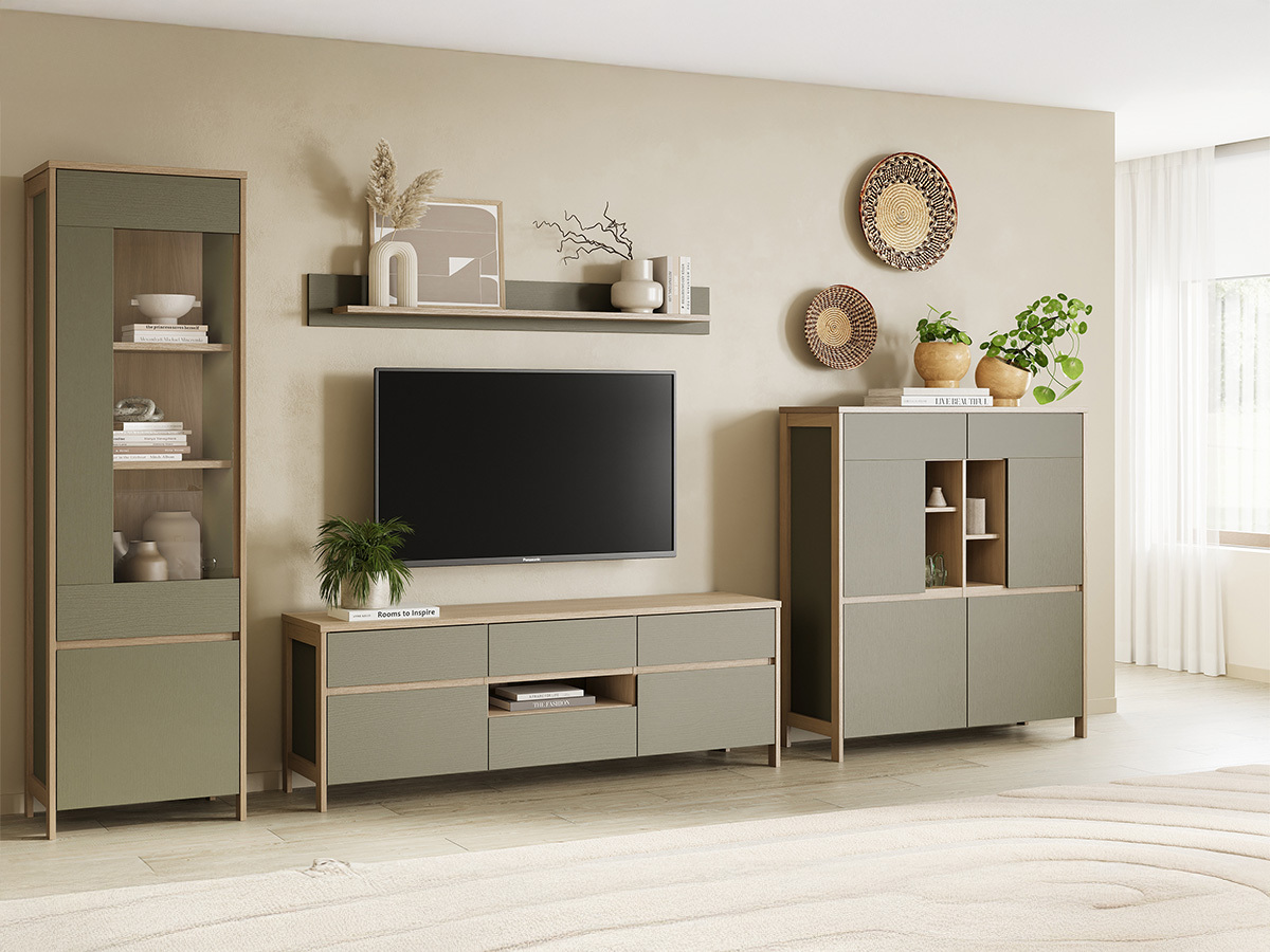 Nappali szett Fermaru 110 (Poros zöld + Tölgy)