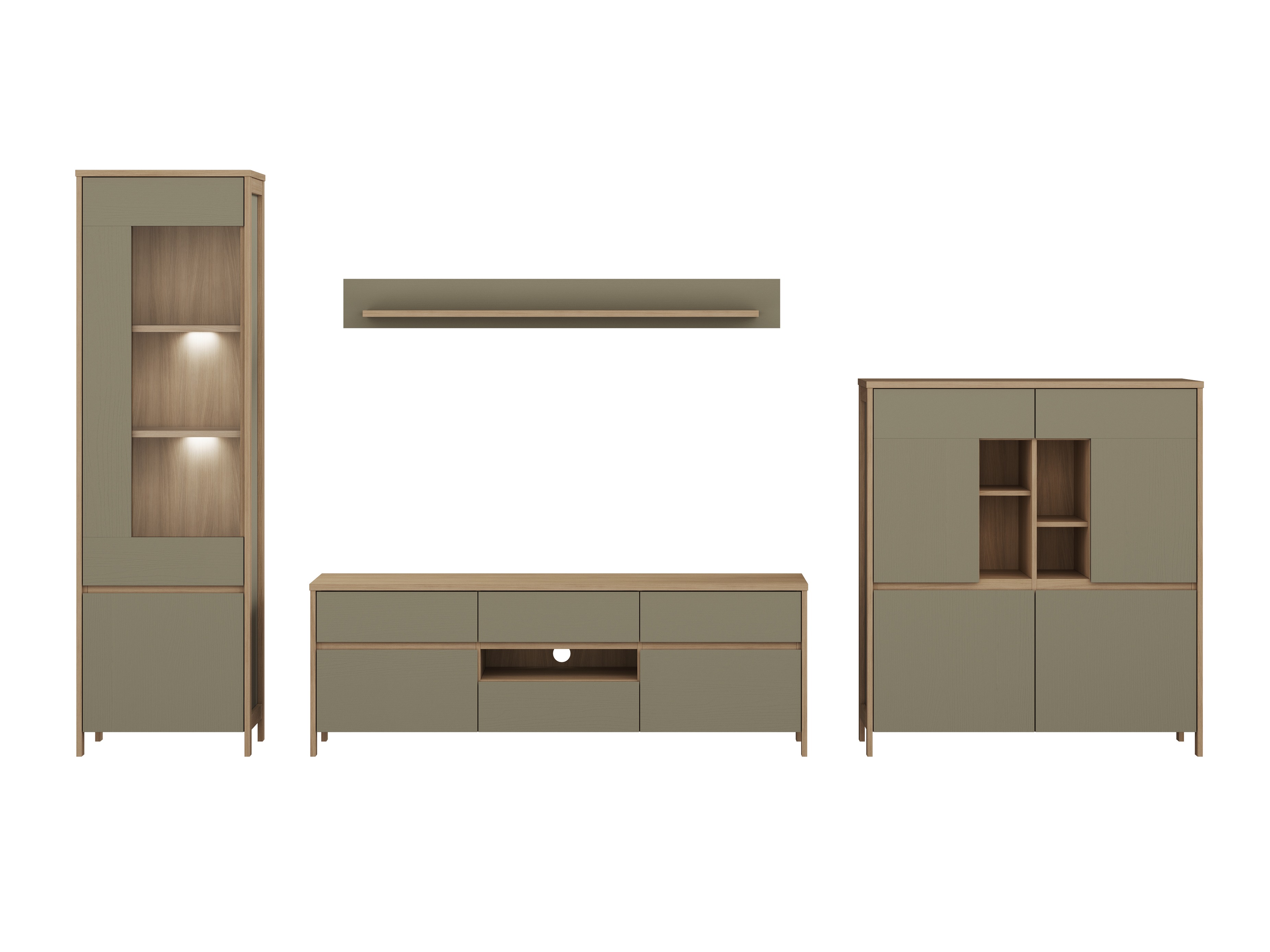 Nappali szett Fermaru 110 (Poros zöld + Tölgy)