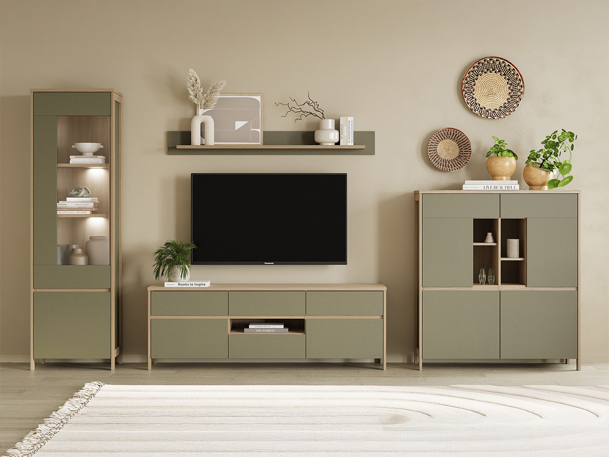 Nappali szett Fermaru 110 (Poros zöld + Tölgy)