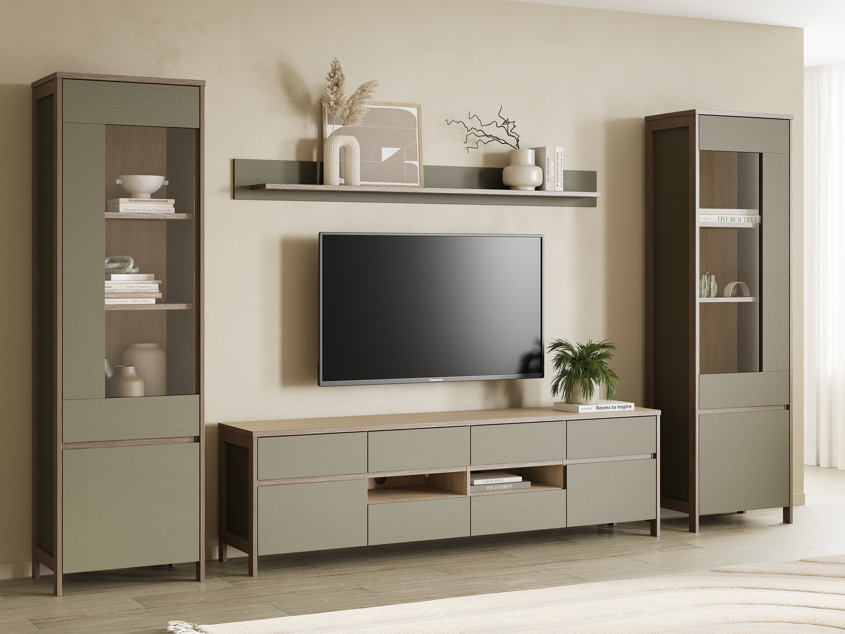 Nappali szett Fermaru 111 (Poros zöld + Tölgy)