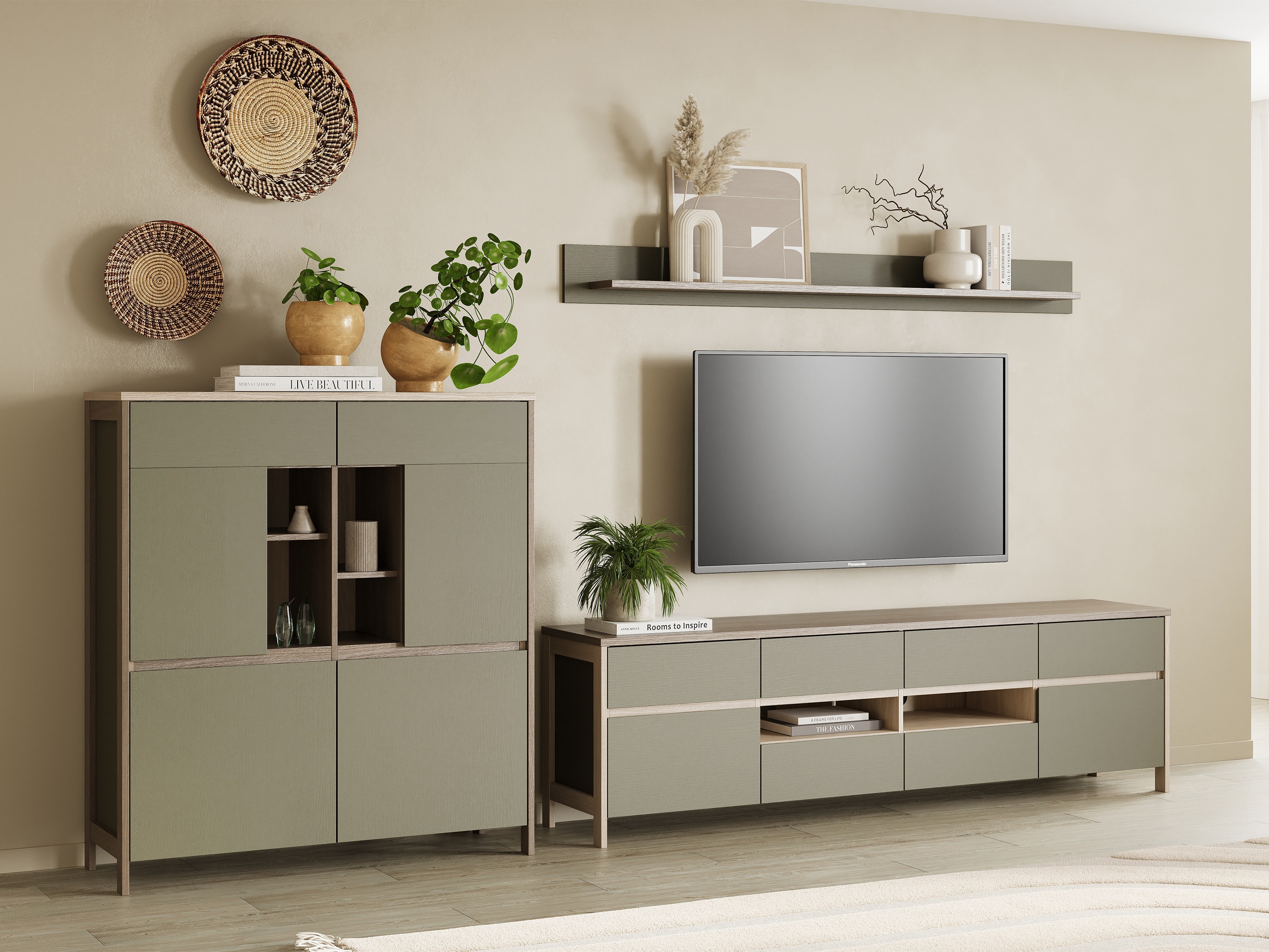 Nappali szett Fermaru 112 (Poros zöld + Tölgy)