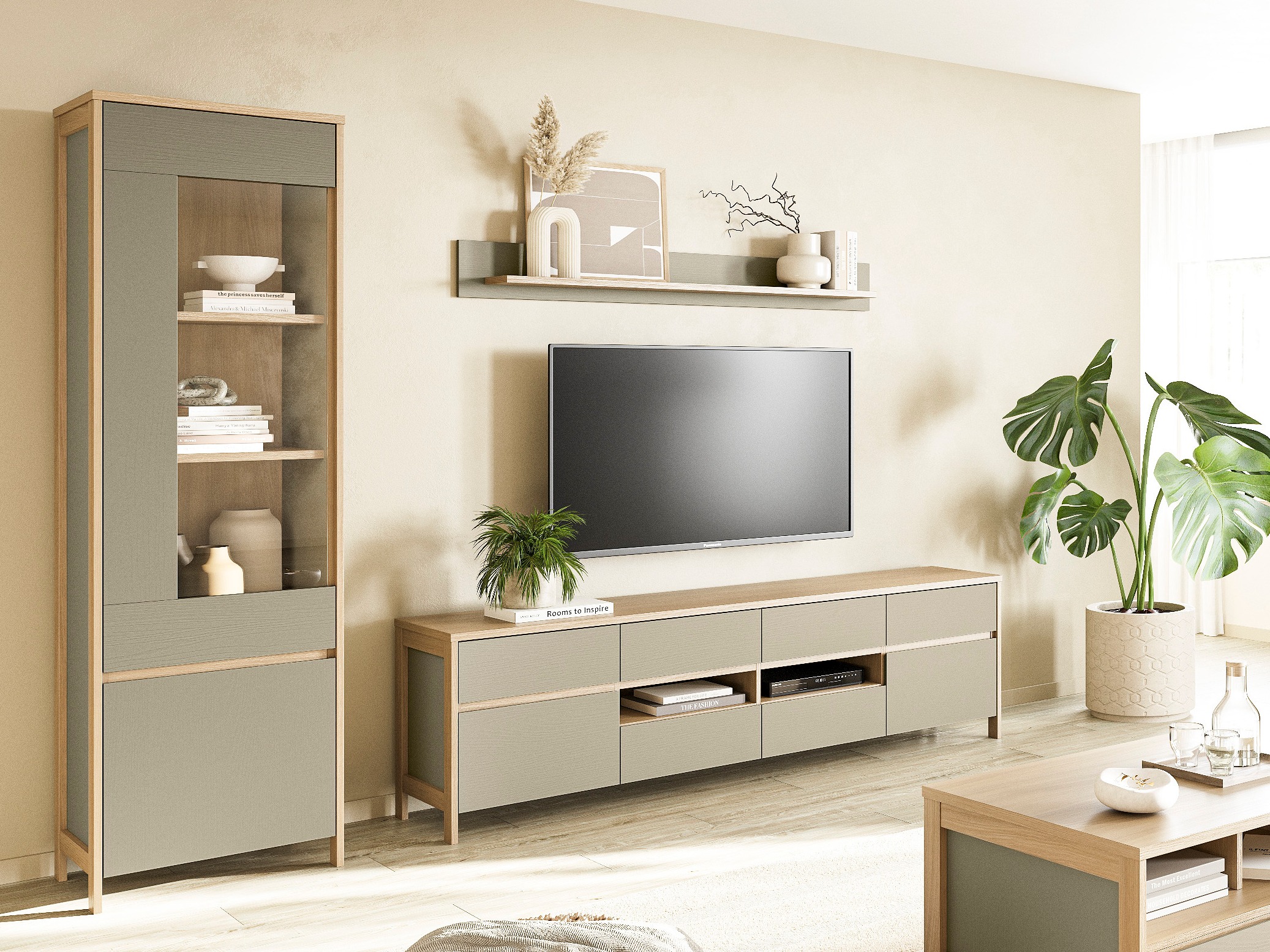 Nappali szett Fermaru 113 (Poros zöld + Tölgy)