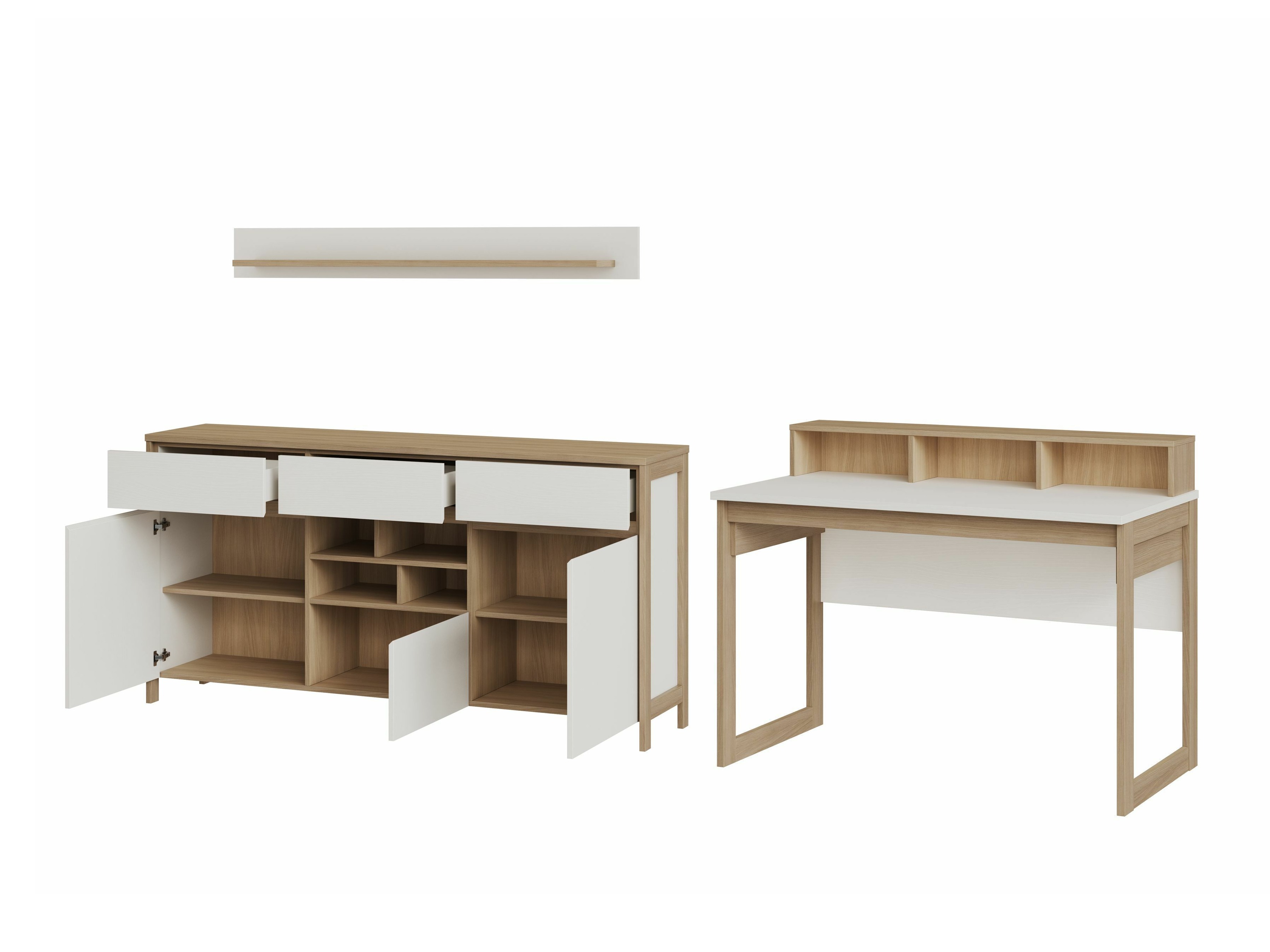 Otthoni iroda készlet Fermaru 116 (Fehér + Tölgy)