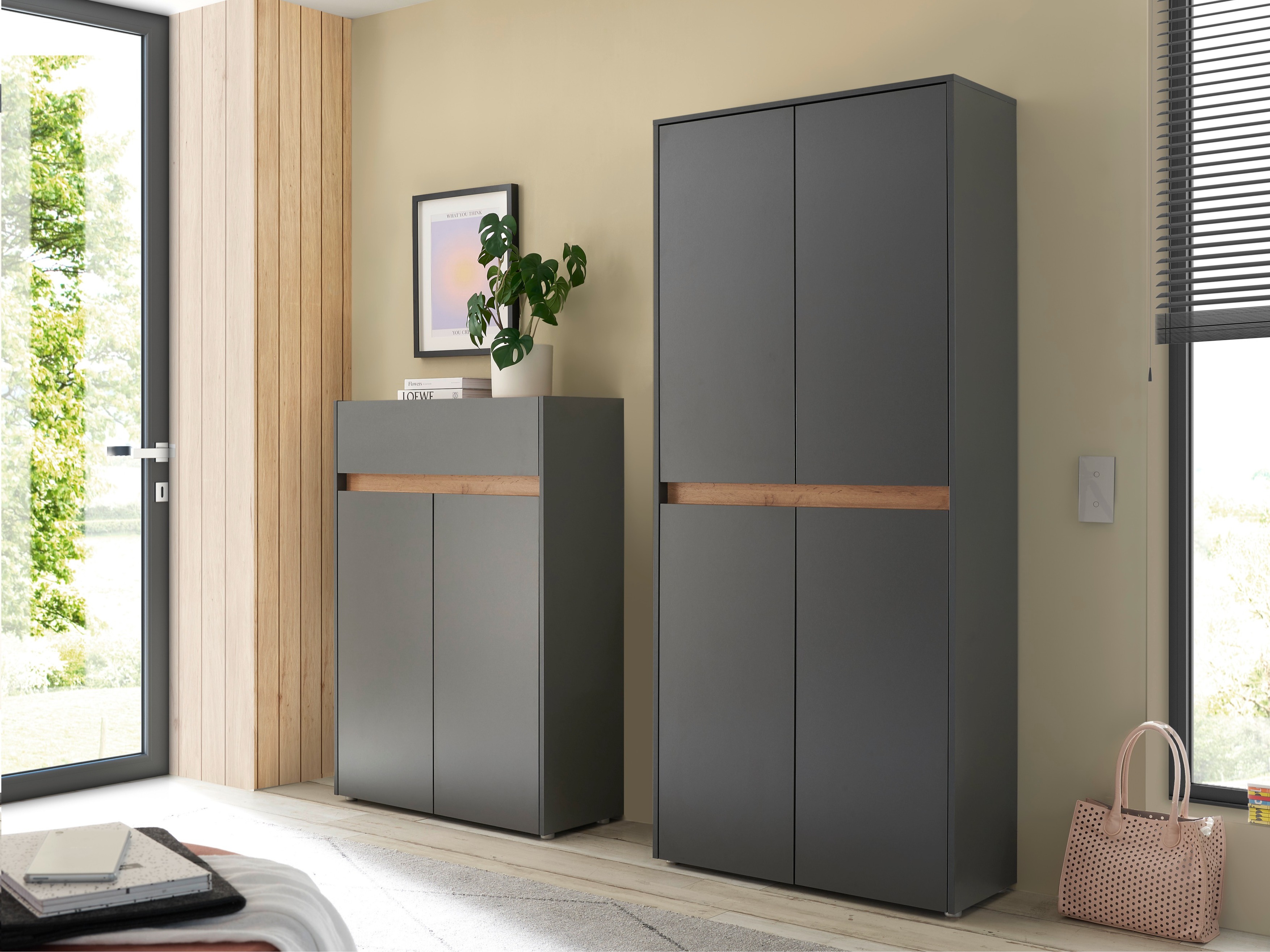 Előszoba garnitúra Elbsori 175 (Antracit + Wotan tölgy)