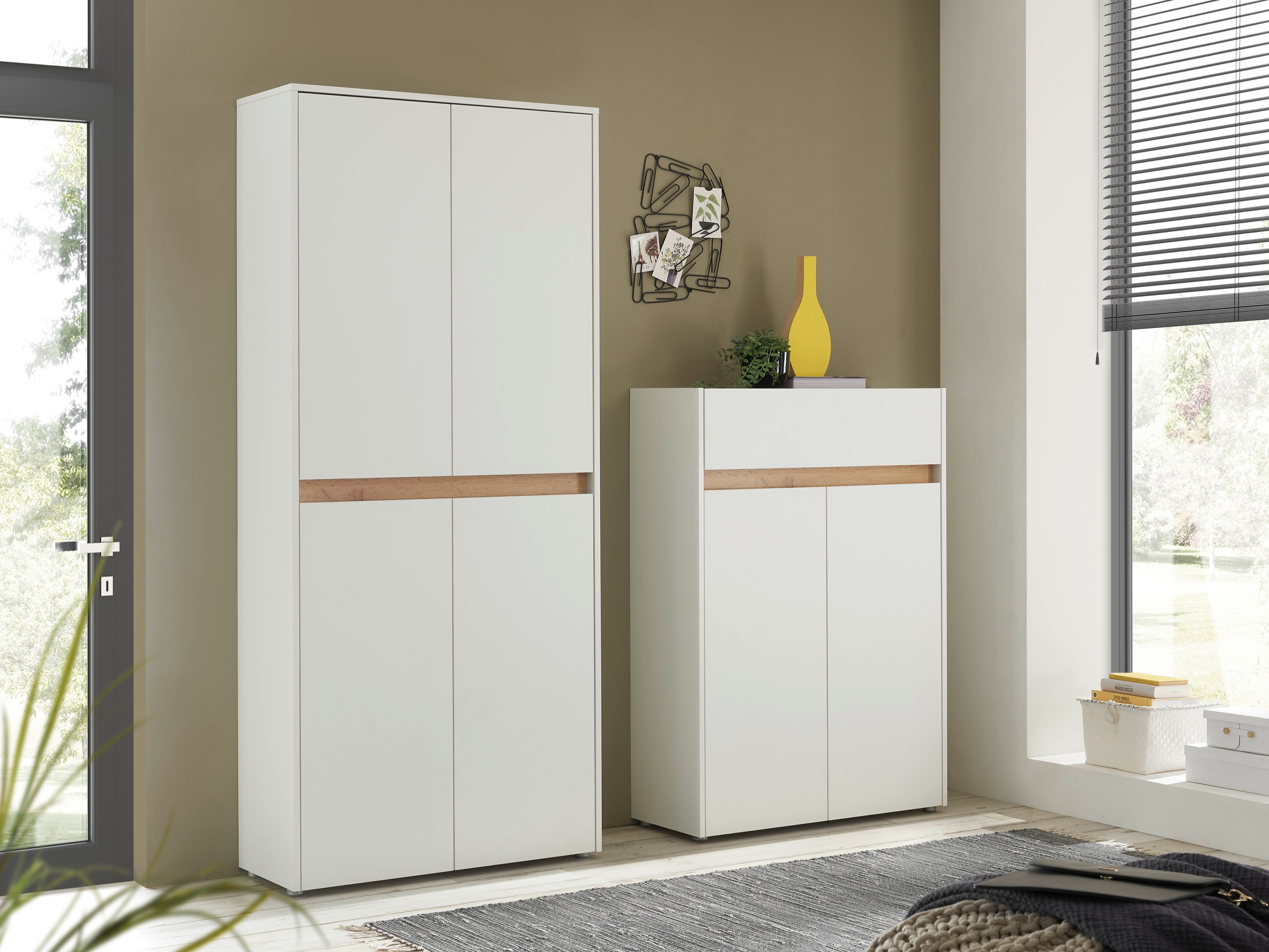 Előszoba garnitúra Elbsori 175 (Fehér + Wotan tölgy)