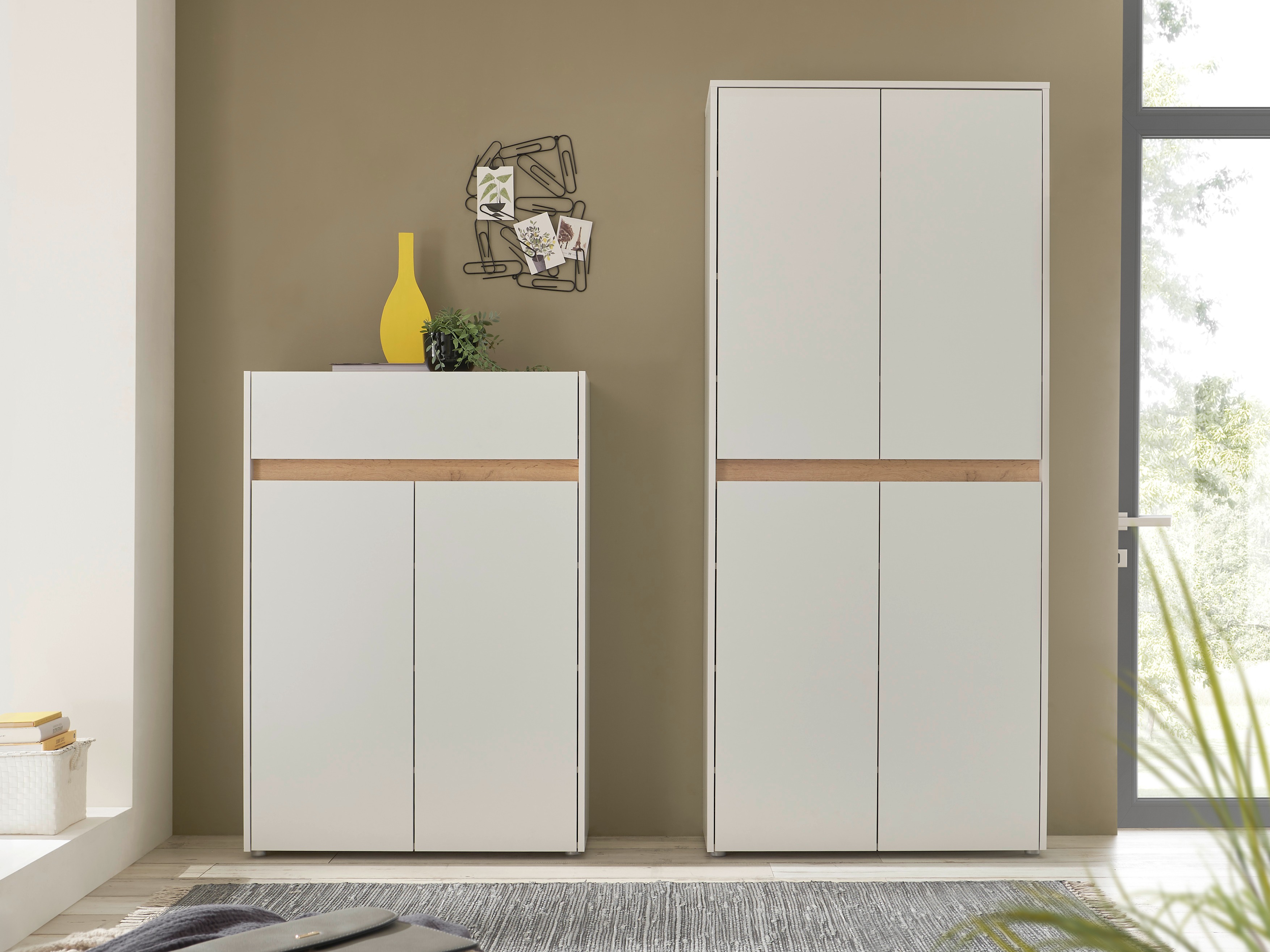 Előszoba garnitúra Elbsori 175 (Fehér + Wotan tölgy)