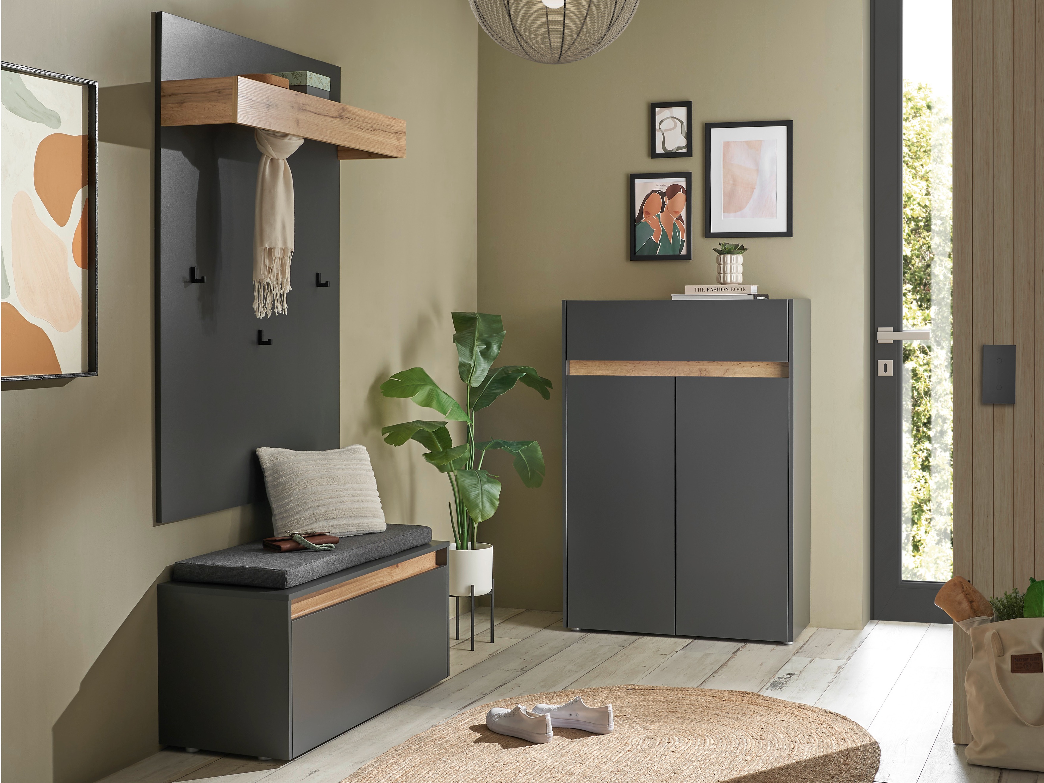 Előszoba garnitúra Elbsori 176 (Antracit + Wotan tölgy)