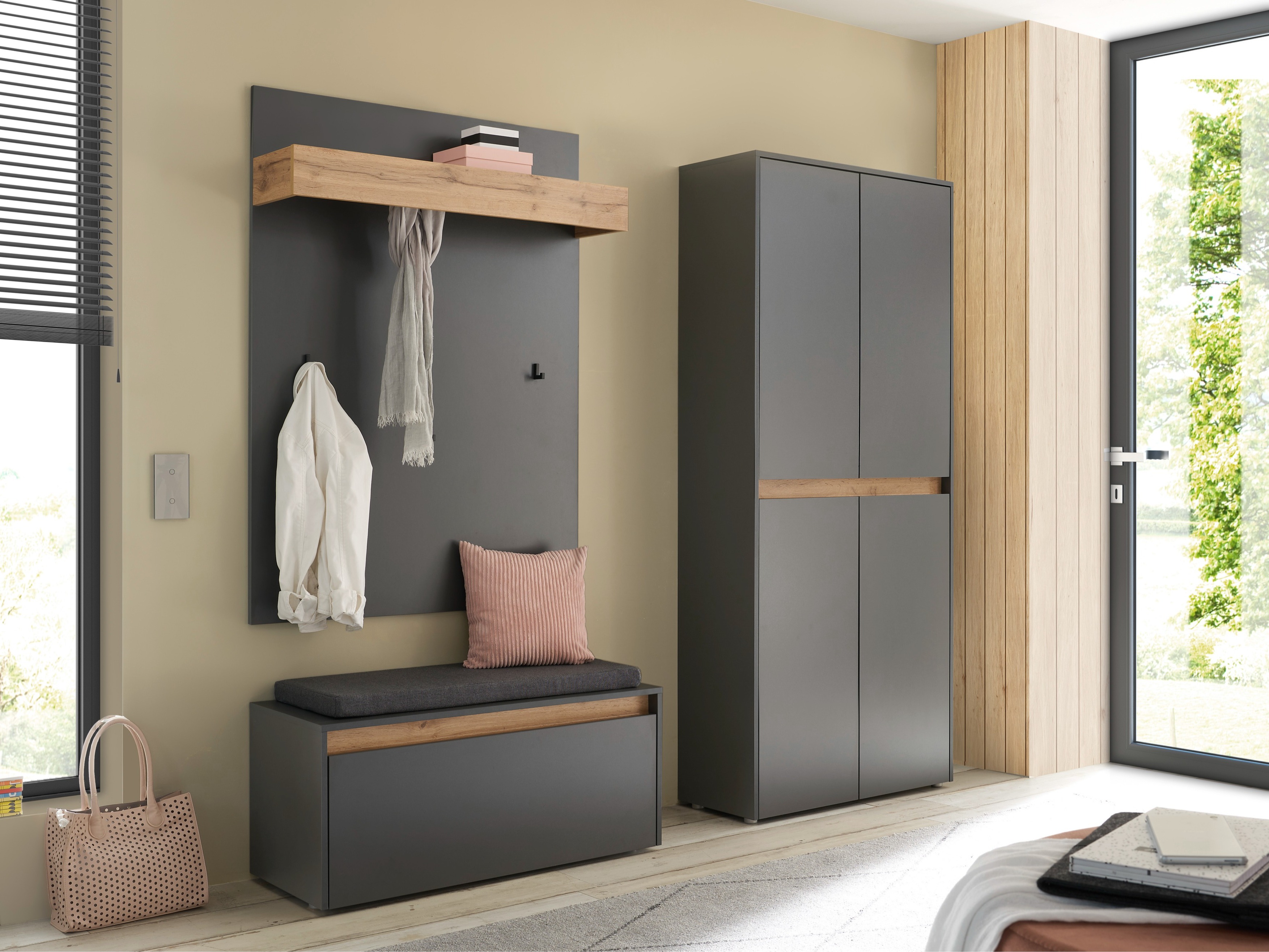 Előszoba garnitúra Elbsori 177 (Antracit + Wotan tölgy)